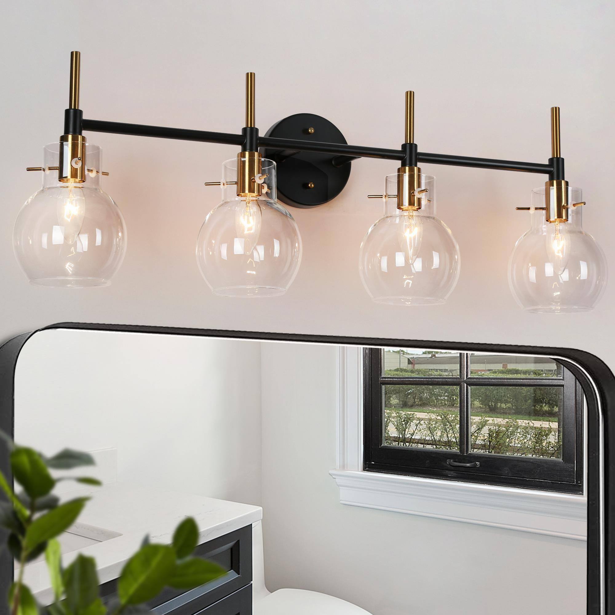 ZEVNI L3VE3UAVW4681SC7 Berton 30-in 4 -Light Polished Black Transitional Vanity light