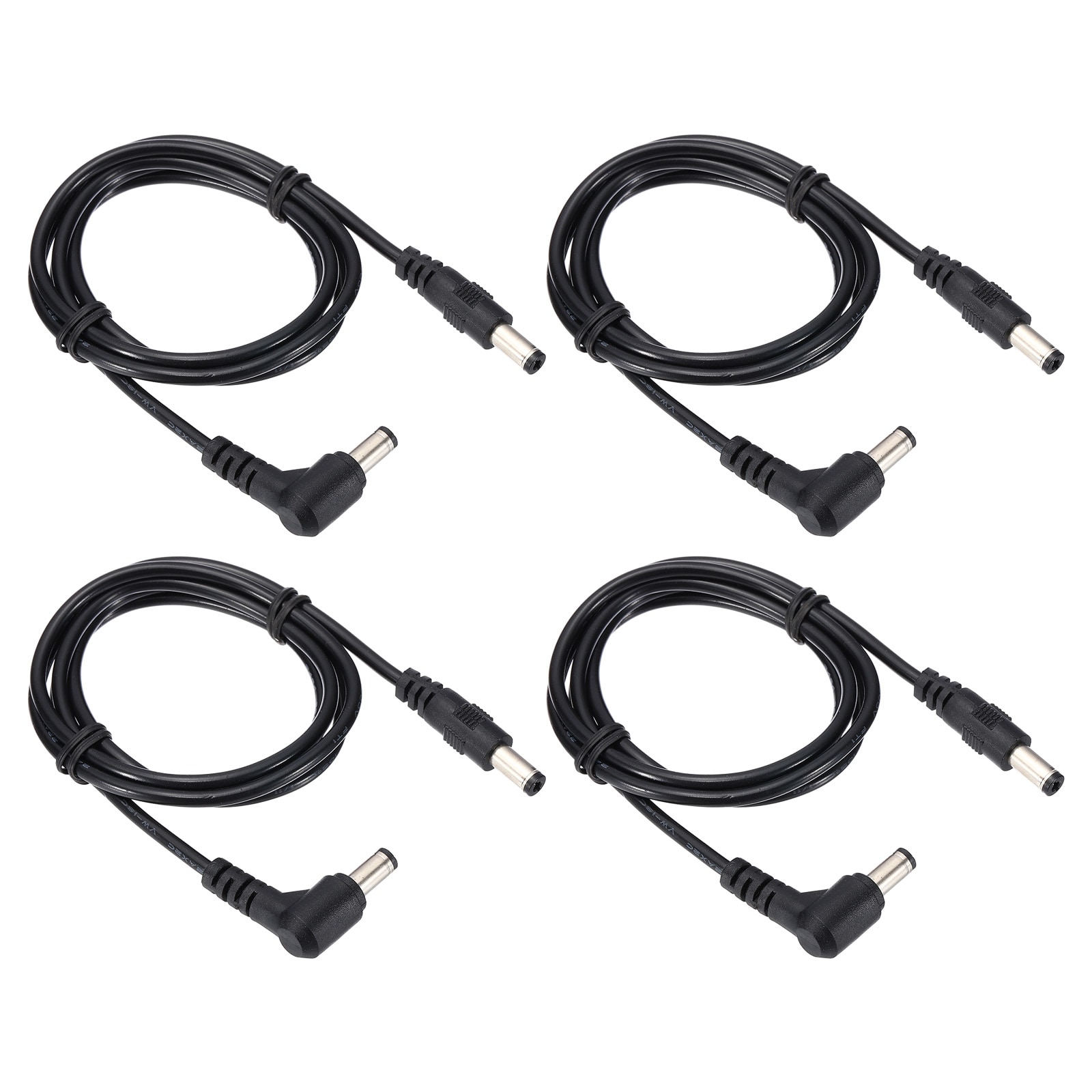 PATIKIL 3Ft 5.5mm x 2.1mm Male to Male DC Power Extension Cable 4 Pcs Wire Adapter 90 Degree Right Angle Cord for LED Strip Router Surveillance Camera Black
