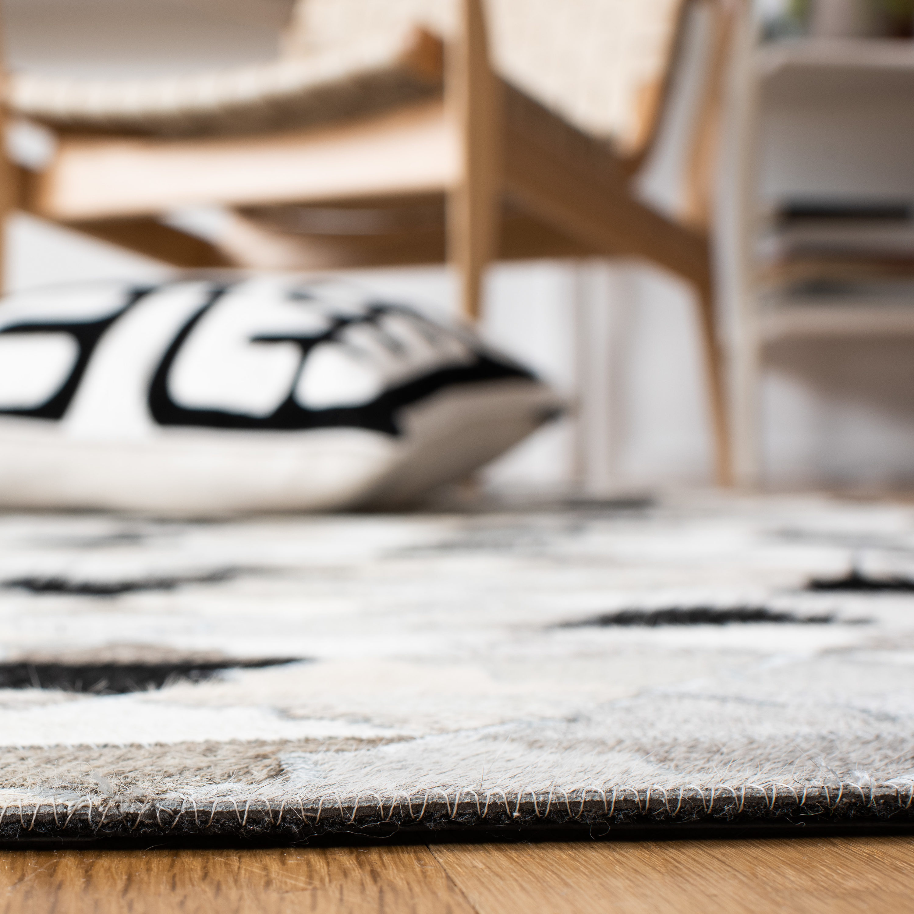 Gray Geometric Flat Woven Cowhide Runner Rug 2'3" x 9'