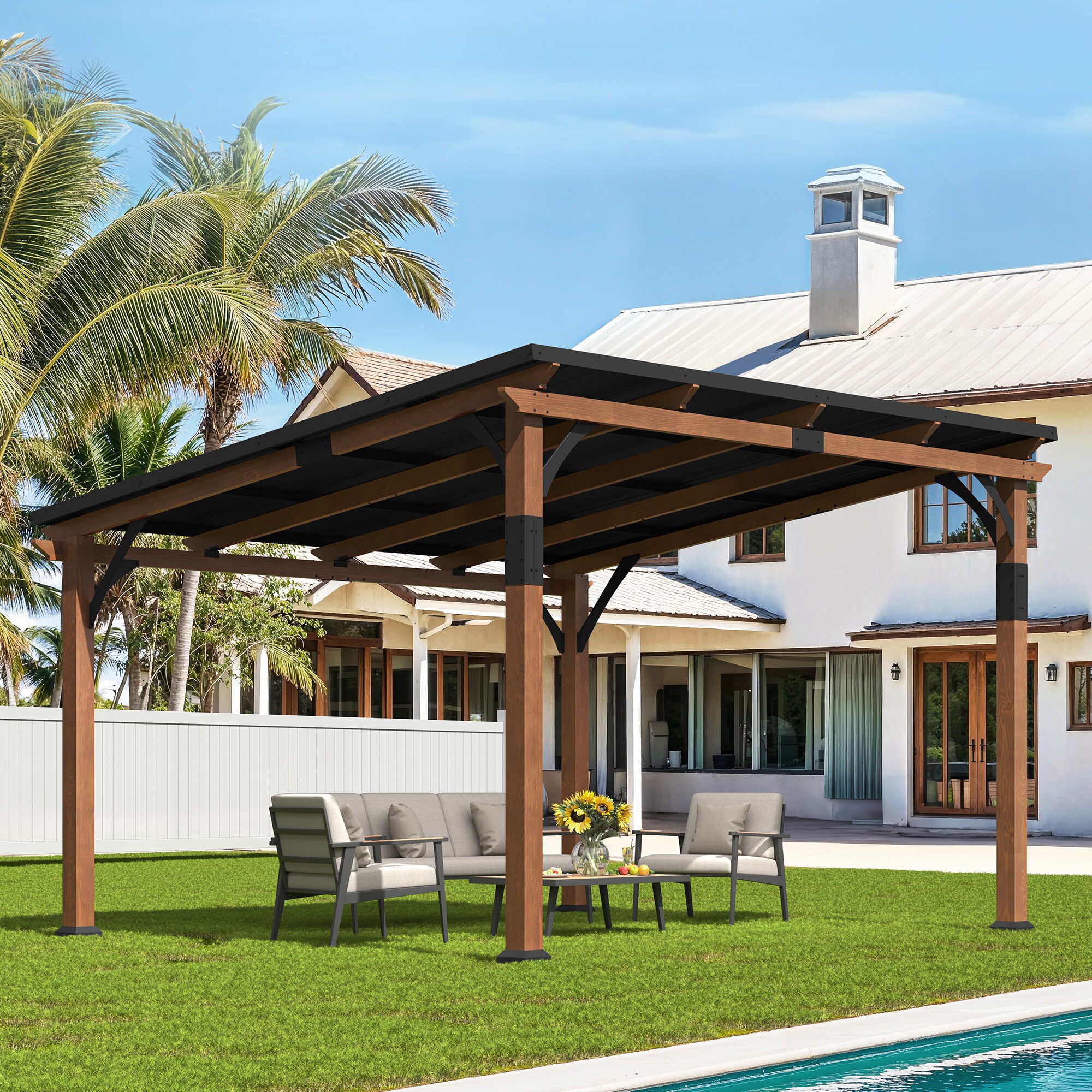 Yurevna QDL-BR-3 13.3-ft x 10.7-ft Brown Gazebo with Hardtop Roof (Screen Included)