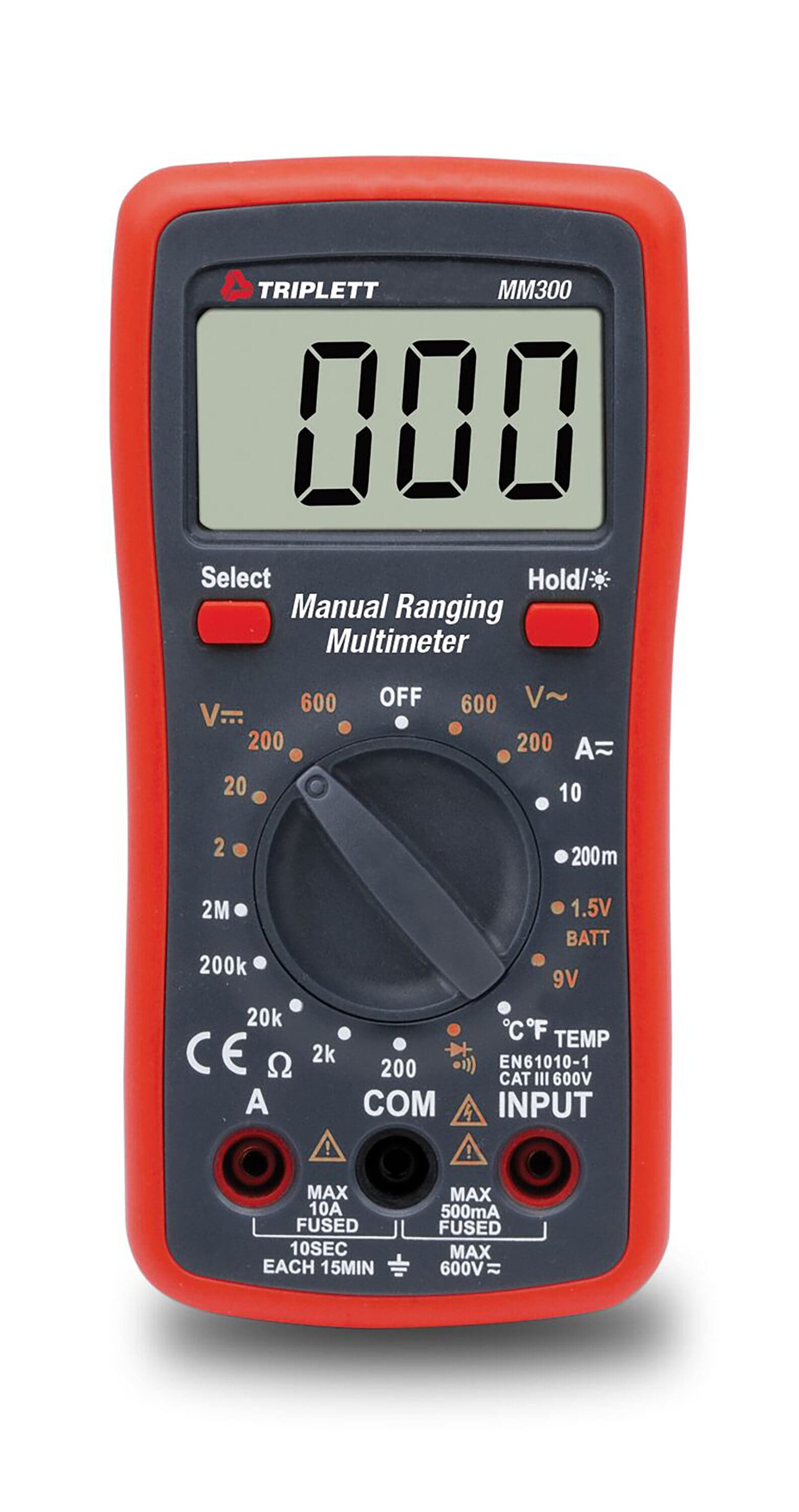 LCD Multimeter 600V AC/DC Voltage Current Resistance Temperature Diode Continuity Battery Test | - TRIPLETT MM300