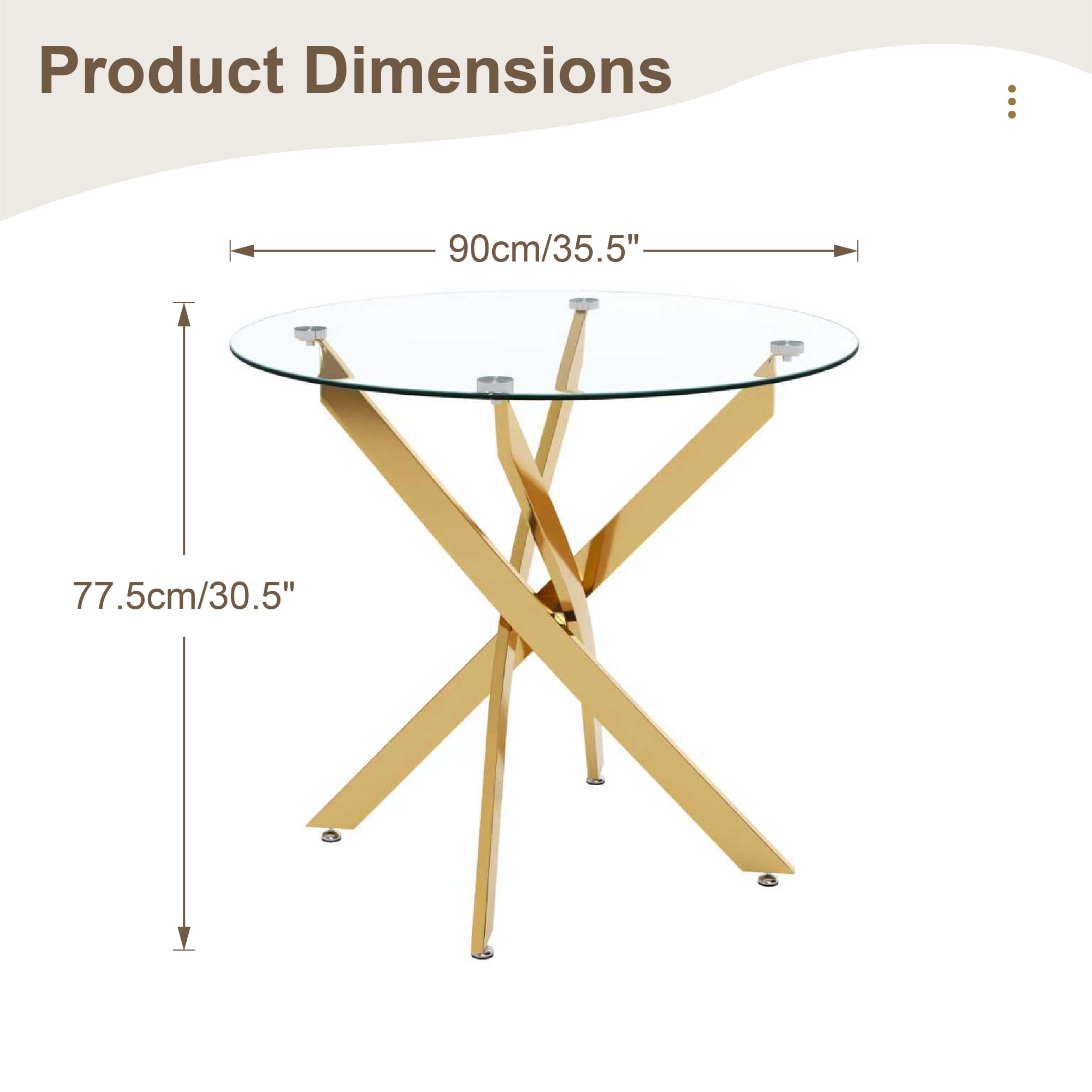 LUXEYARD Round Dining Table 355 Glass Dining Table with Gold Legs ...