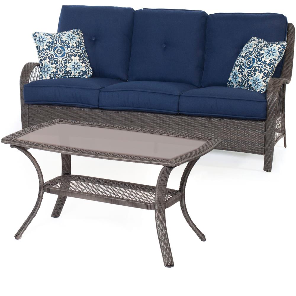 Hanover ORLEANS2PC-G-NVY Orleans 2 -Piece Wicker Patio Sofa Conversation Set with Blue Hanover Cushions