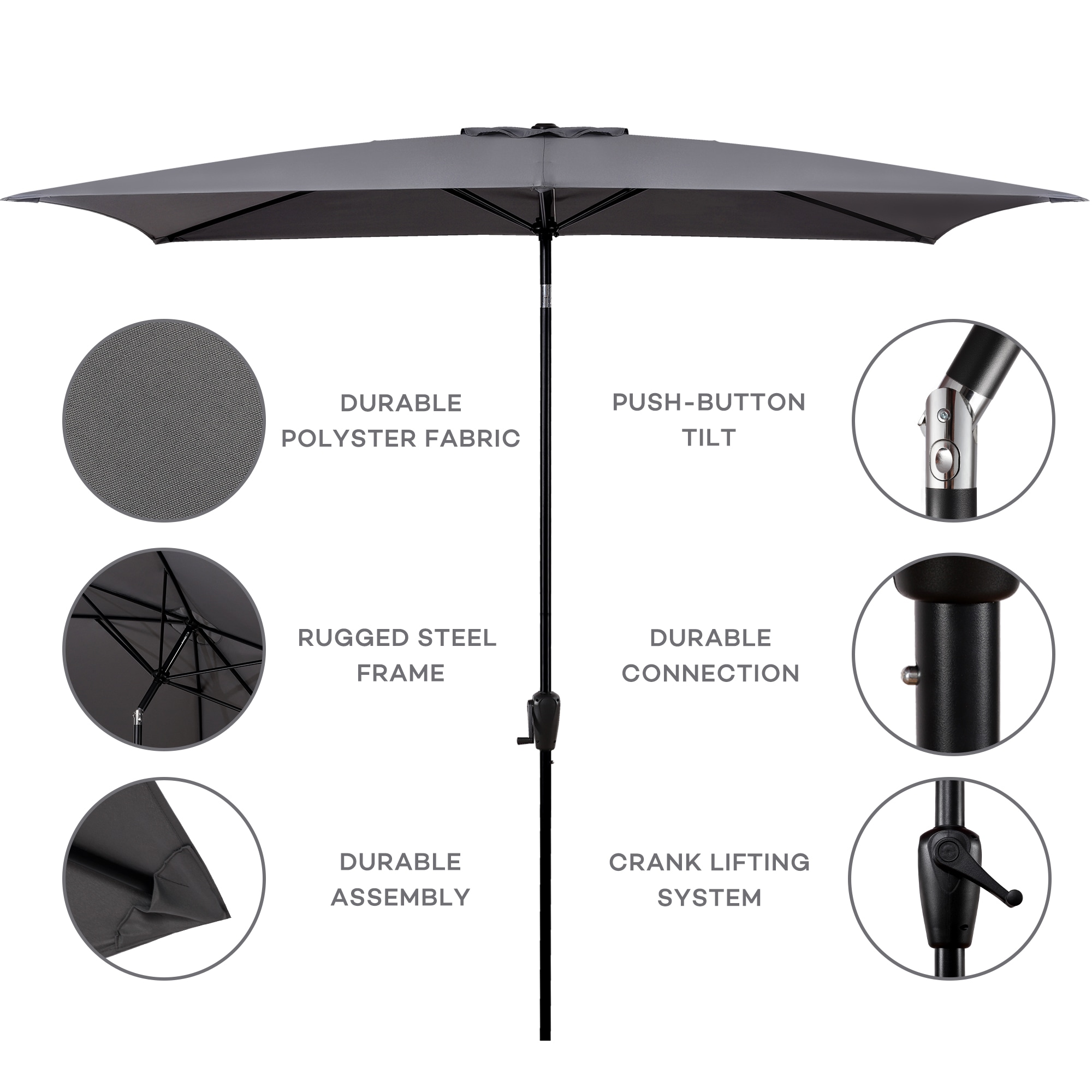 Sun-Ray 201006GREC 6.25-Feet Steel Gray Market Patio Umbrella