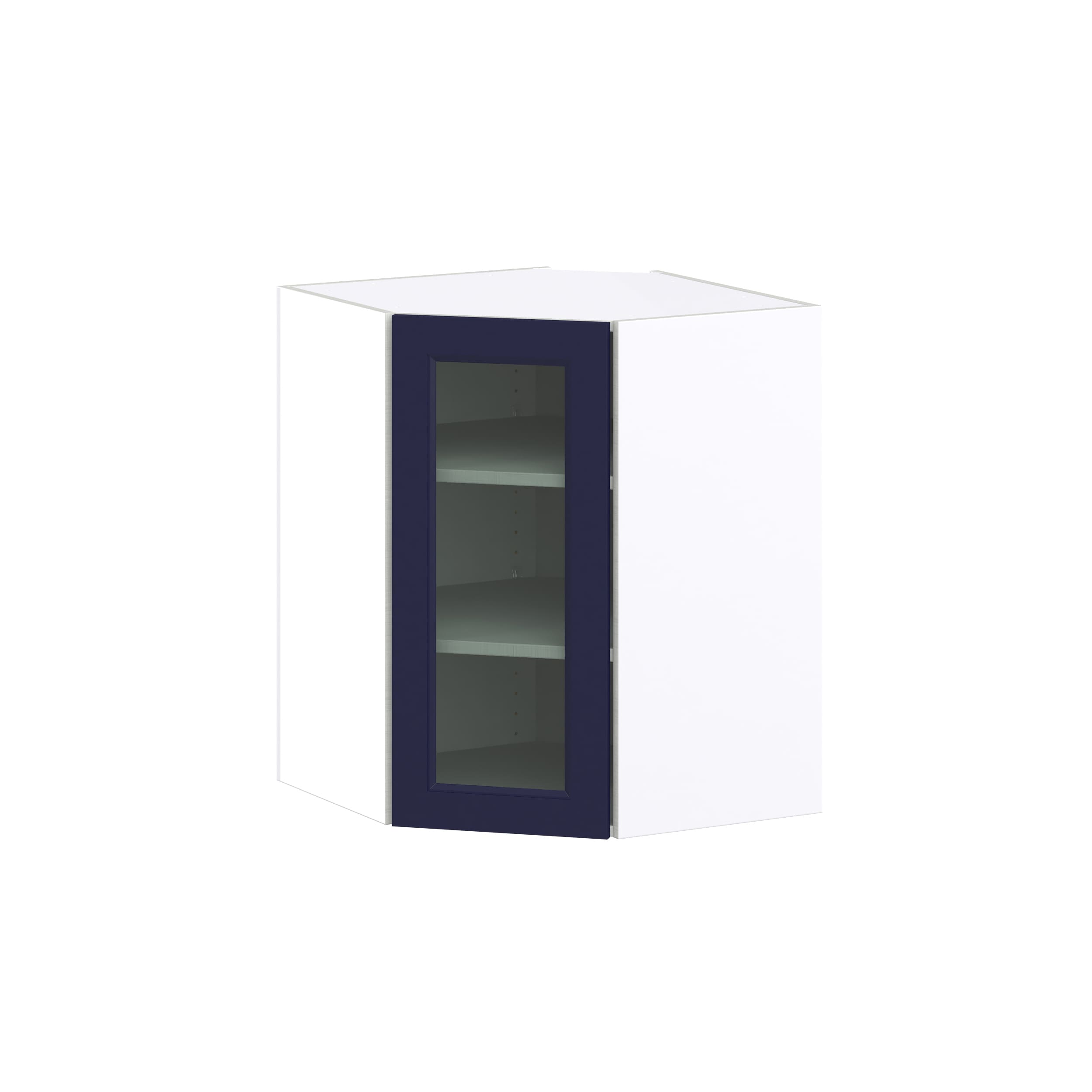 Hugo&Borg DSWAG2430(L/R)-LO Lorette 24-in W x 30-in H x 14-in D Navy Blue Diagonal Diagonal Corner wall Fully assembled Cabinet (Glass Panel Shaker)