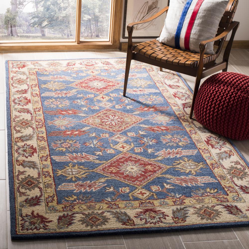 Handmade Blue and Red Wool Tufted 6' x 9' Area Rug