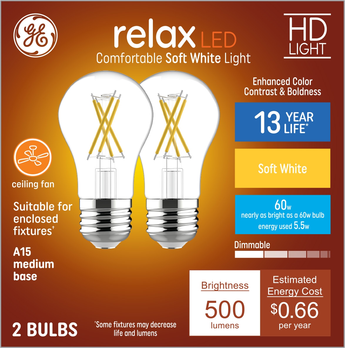 GE Soft White Light Bulbs, 15 W - 2 pack