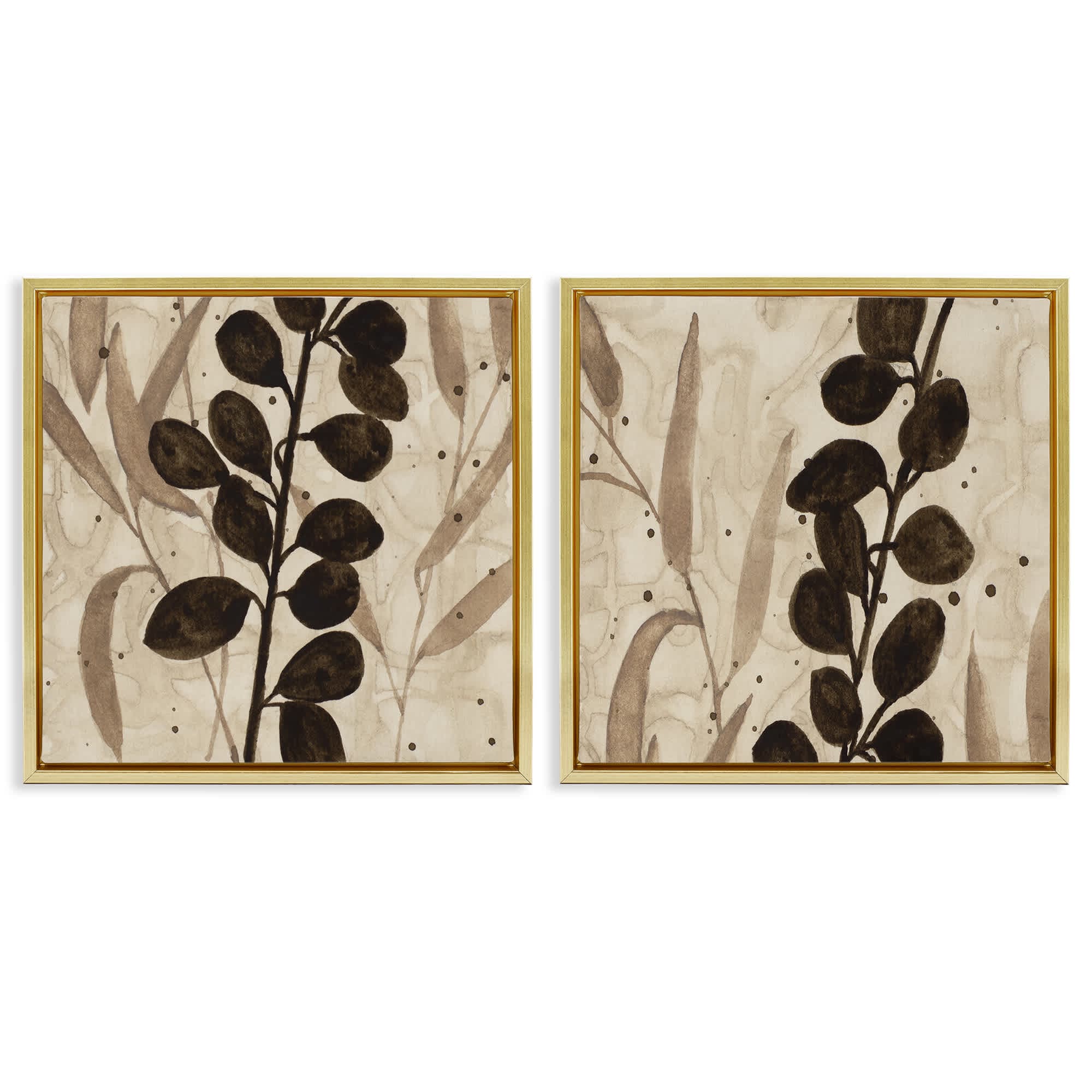 Stupell Industries B2-815-FFG-2PC-17X17 Natural Tone Sprouting Leaves 2pc Floating Frame Set design by Krinlox