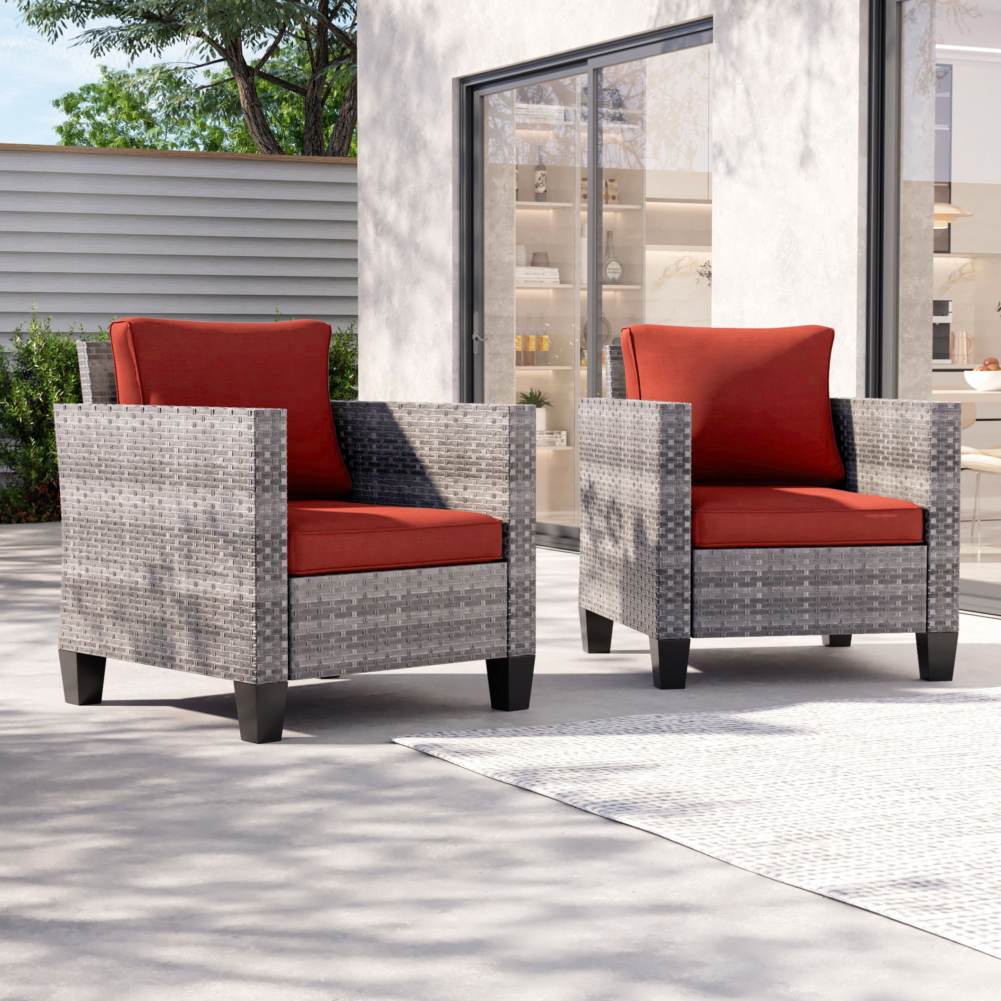 ACEGOSES - Patio Furniture Set 2 -Piece Wicker Patio Conversation Set with Red Cushions Included