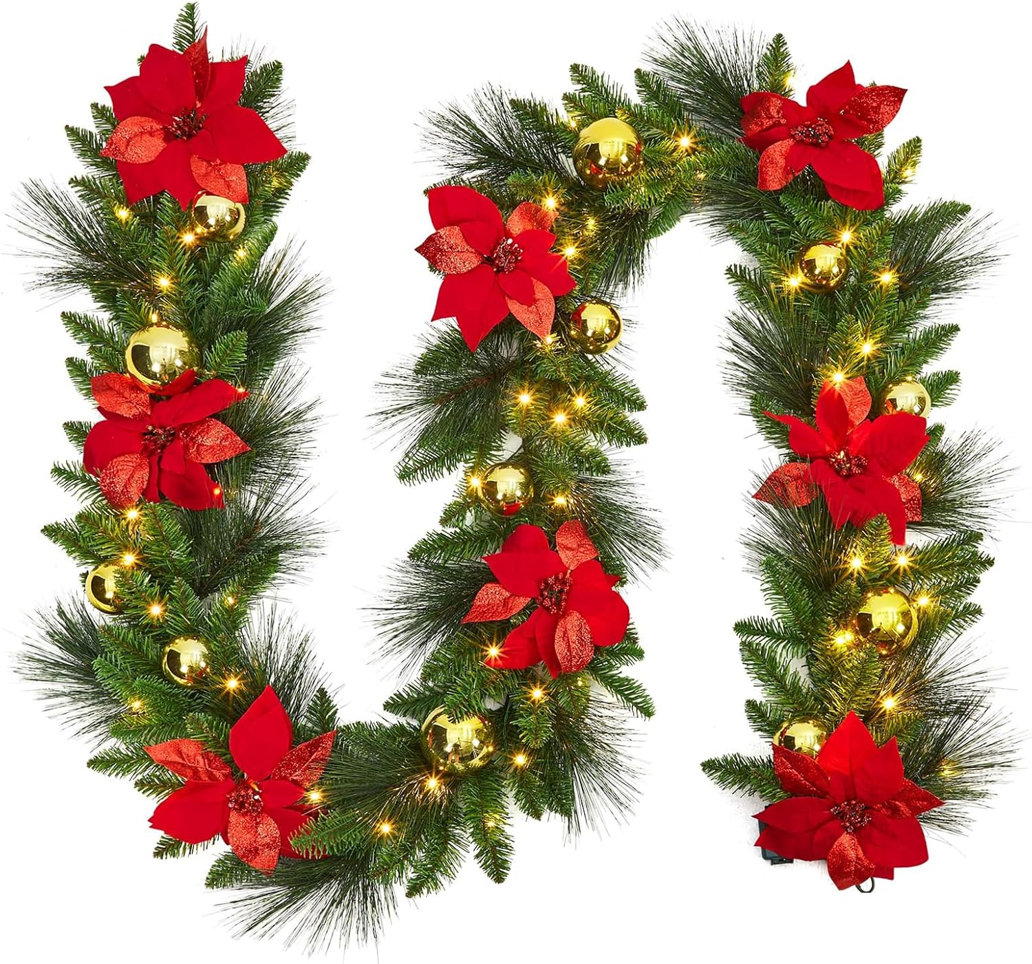 Garvee 9-ft Green Christmas Garland Artificial for Stair Railing Wedding Party Indoor Outdoor Decor
