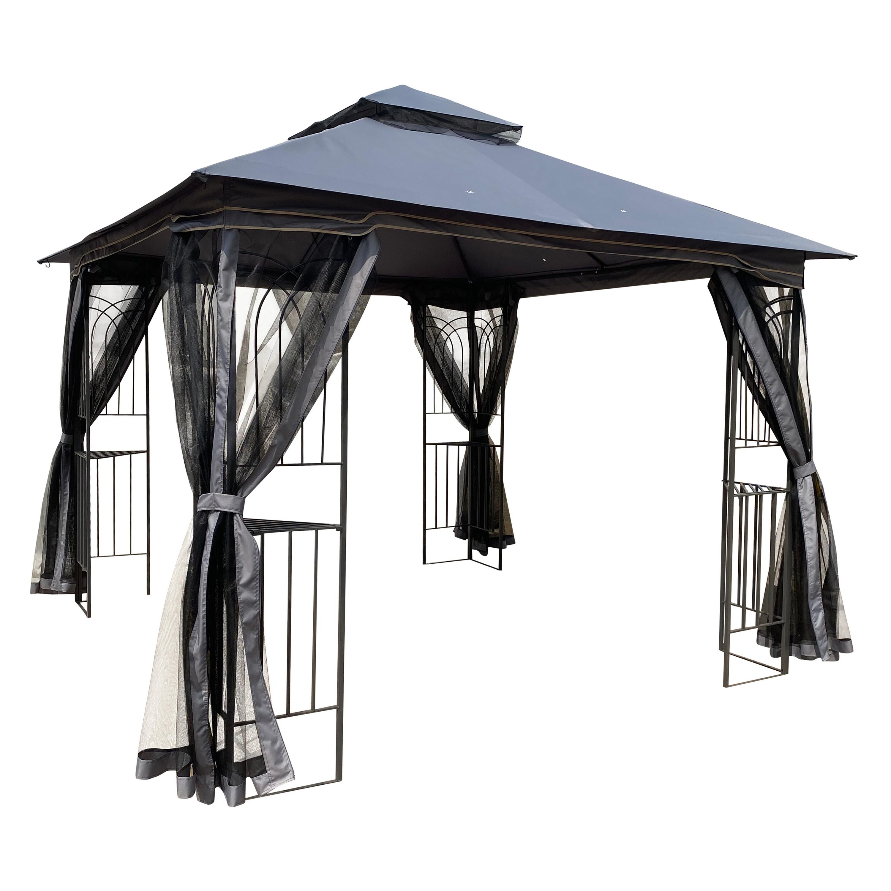 Bayfeve BFBU-40785 10-ft x 10-ft Outdoor Patio Gazebo Square Gray Metal Polyester Roof Semi-permanent Gazebo with Screen Included