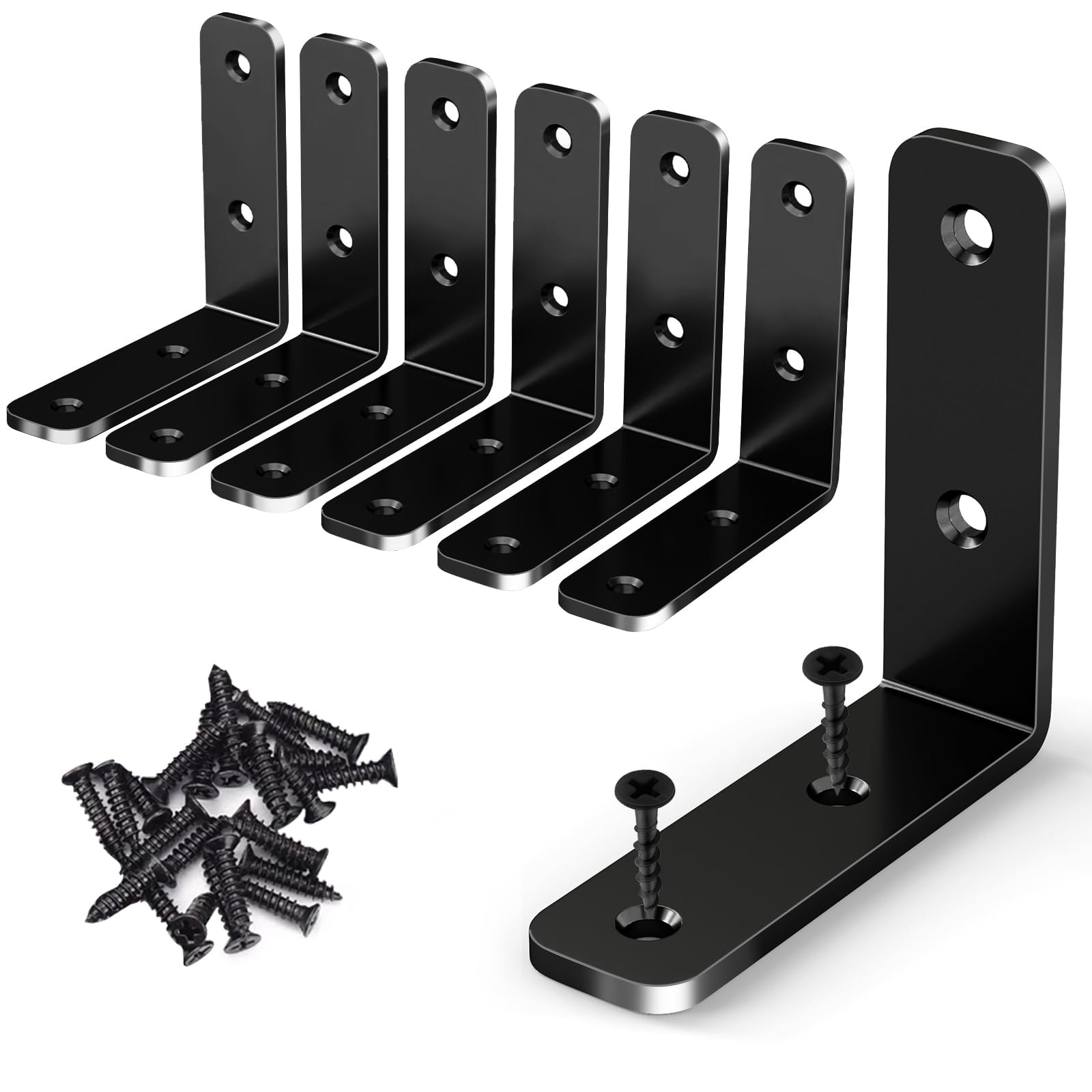 Etokfoks  6 pack black stainless steel L corner braces 2 56 x 2 56 x 0 73 in heavy duty 90 degree brackets with screws for wood furniture