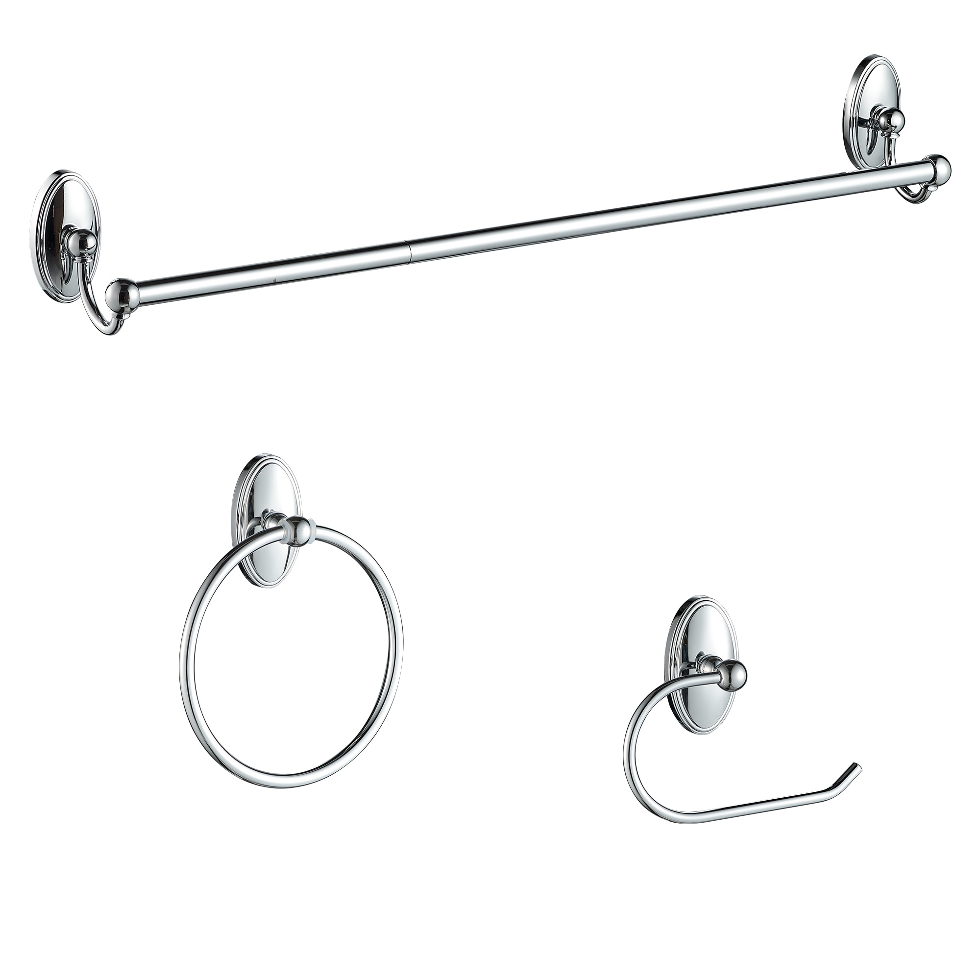 FORIOUS LL19106CH3A 3 -Piece Chrorme Decorative Bathroom Hardware Set Towel Bar, Toilet Paper Holder, Towel Ring Included