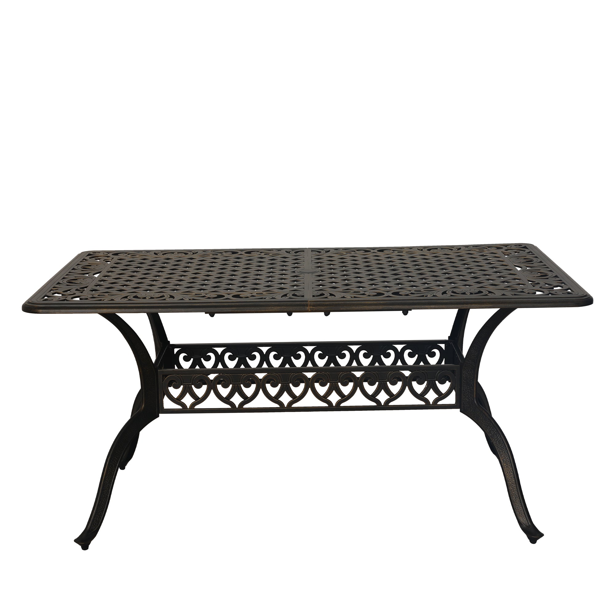 Boyel Living BL-XG150SQ-BR 59 Inches Cast Aluminium Outdoor Dining Table Patio Rectangular Dining Table with Umbrella Hole Patio Bistro Table for Backyard Garden Patio