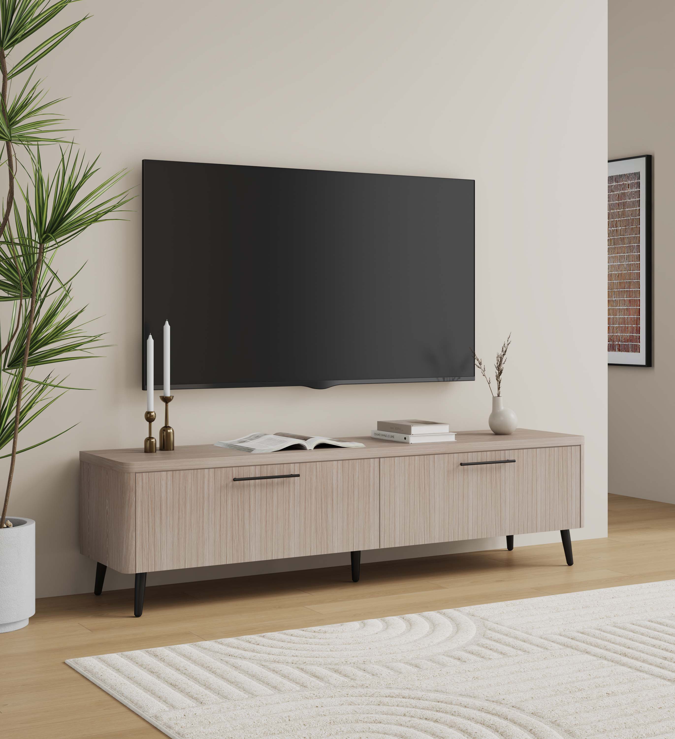 Manhattan Comfort TV003-OK Modern/Contemporary Whitewashed Oak TV stand ( Accommodates TVs up to 75-in )