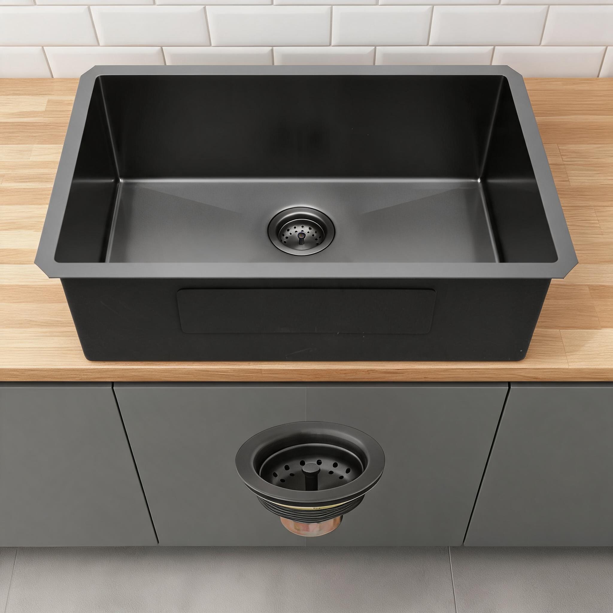 Watnature  Functional Undermount Single Bowl Kitchen Sink 30times18times9 Inch 16 Gauge Stainless Steel Sleek Black