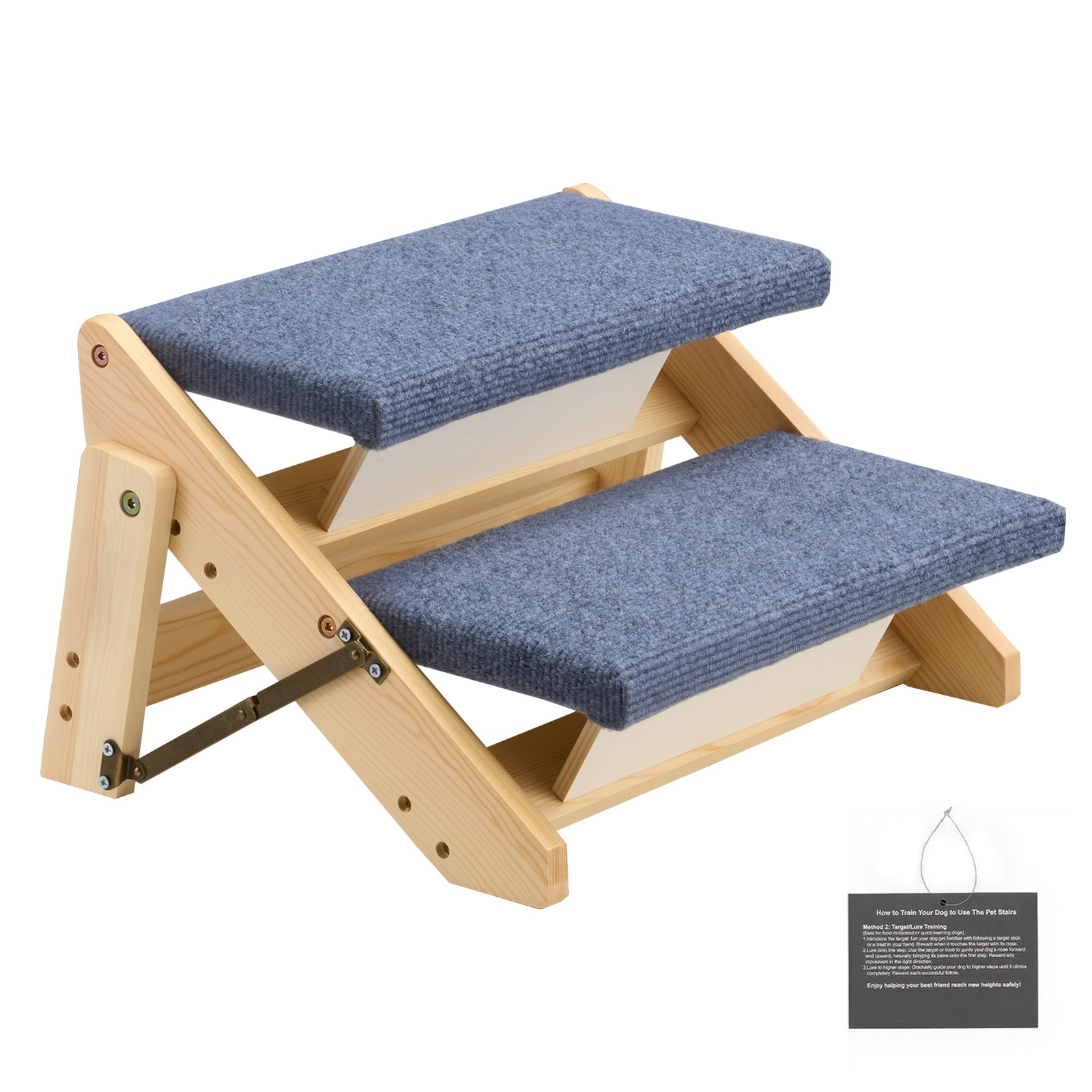 VEVOR - Wood Pet Stairs 2-Step Dog Stairs for Beds Sofa and Cars 110lbs Load Capacity Floded Flat...