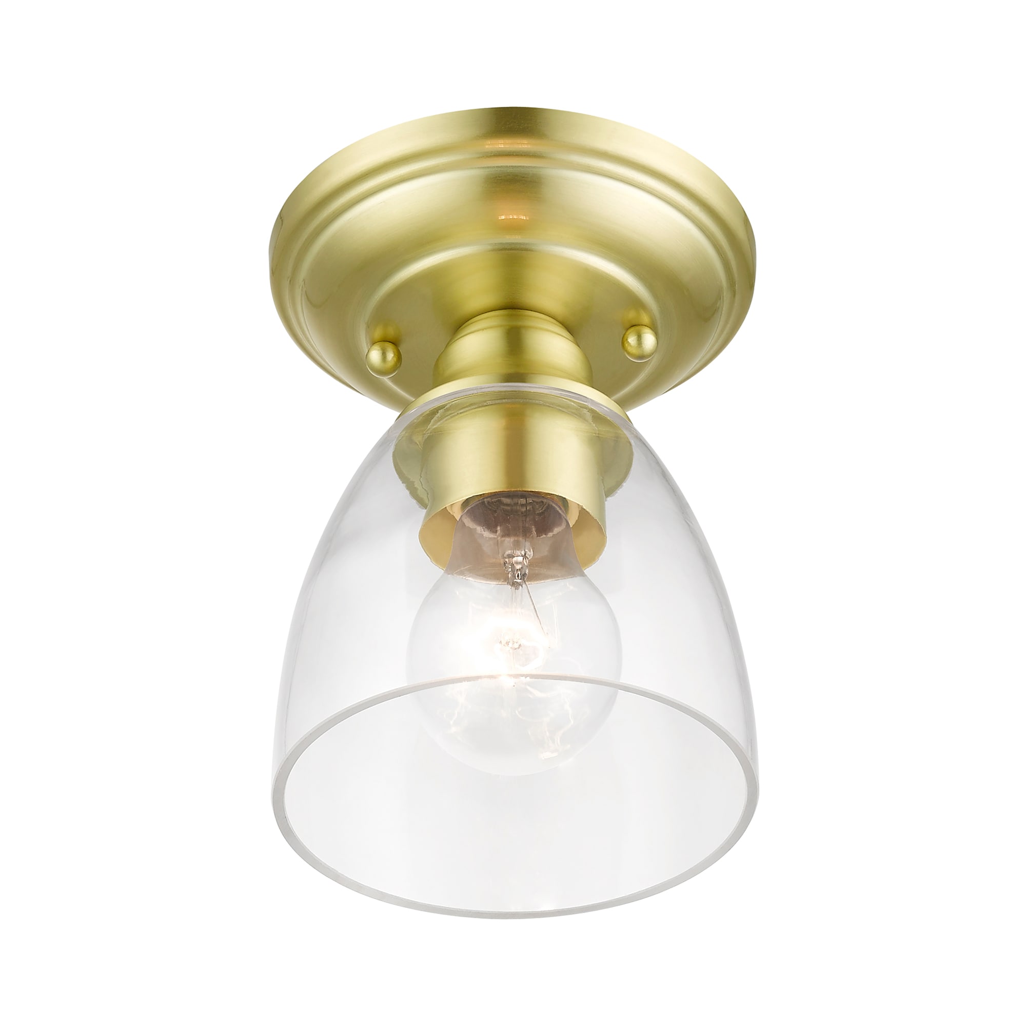 Satin Brass and Clear Glass 1-Light Flush Mount