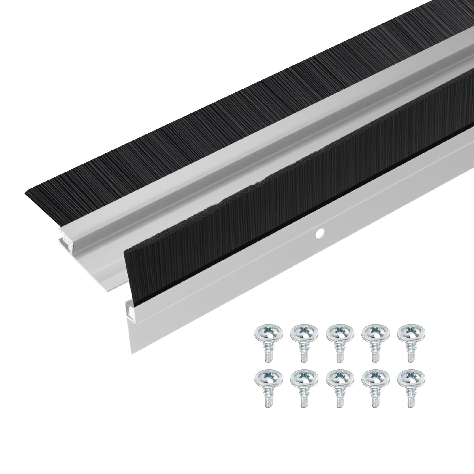 Unique Bargains Door Brush Bottom Sweep-2pcs Weather Stripping with 0.79 Inch Black Nylon Brush Fits for Exterior Doors and Industrial Use-1.1 Inch Wide x 35.46 Inch Long Aluminum Alloy Base-Silver #S26011900UX4729