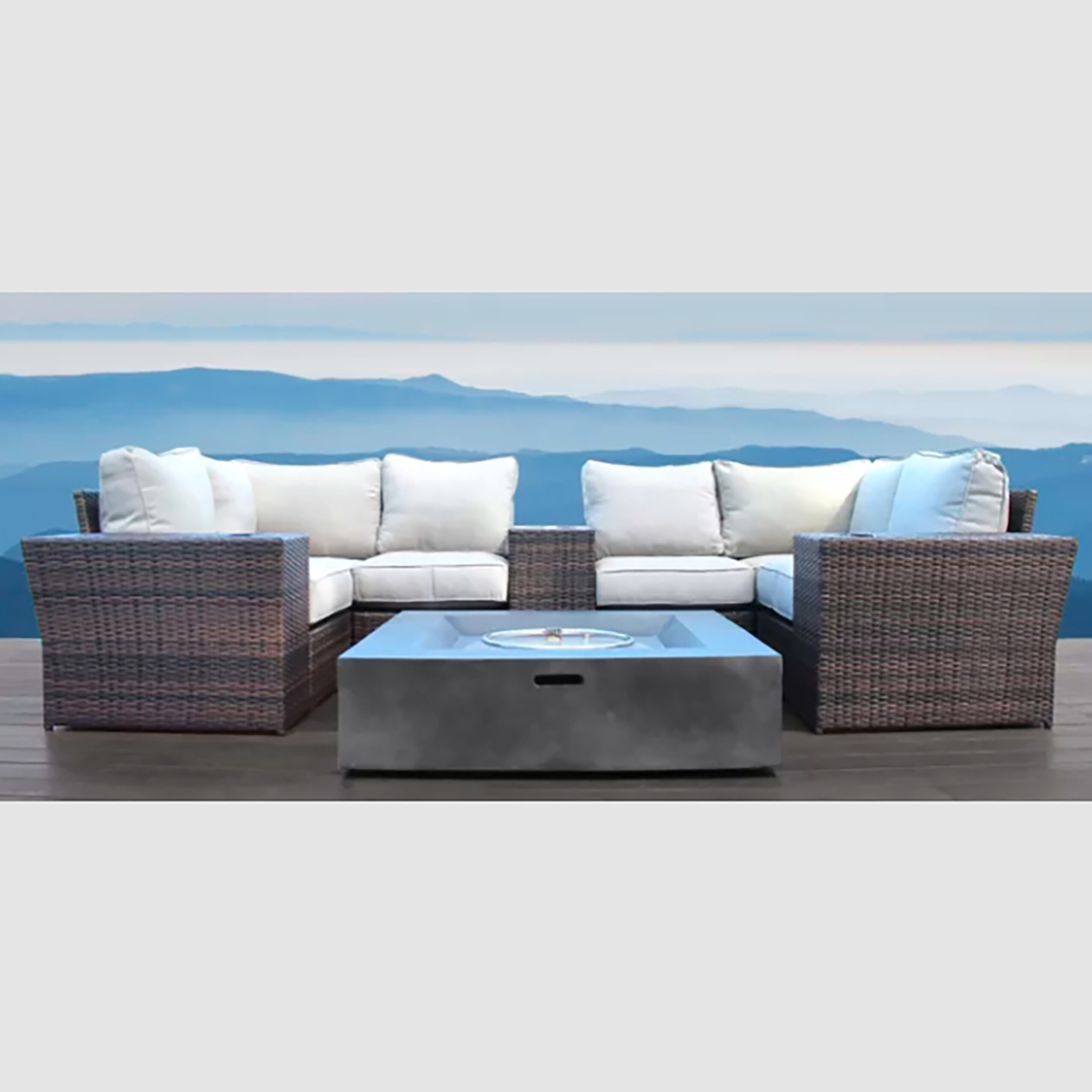 Living Source International CM-4514 5 -Piece Wicker Patio Sofa Conversation Set with Brown Cushions