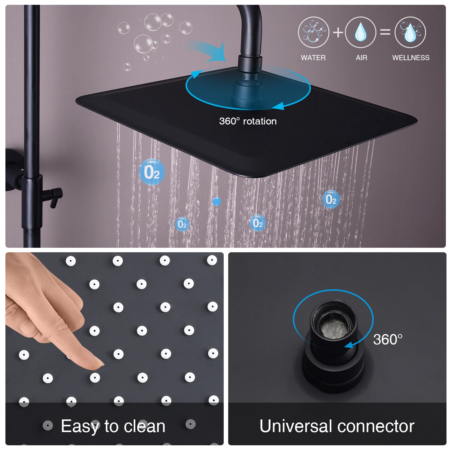 Pouuin Ob Matte Black Waterfall Shower Faucet Bar System with 4-way  Diverter Valve Included in the Shower Systems department at