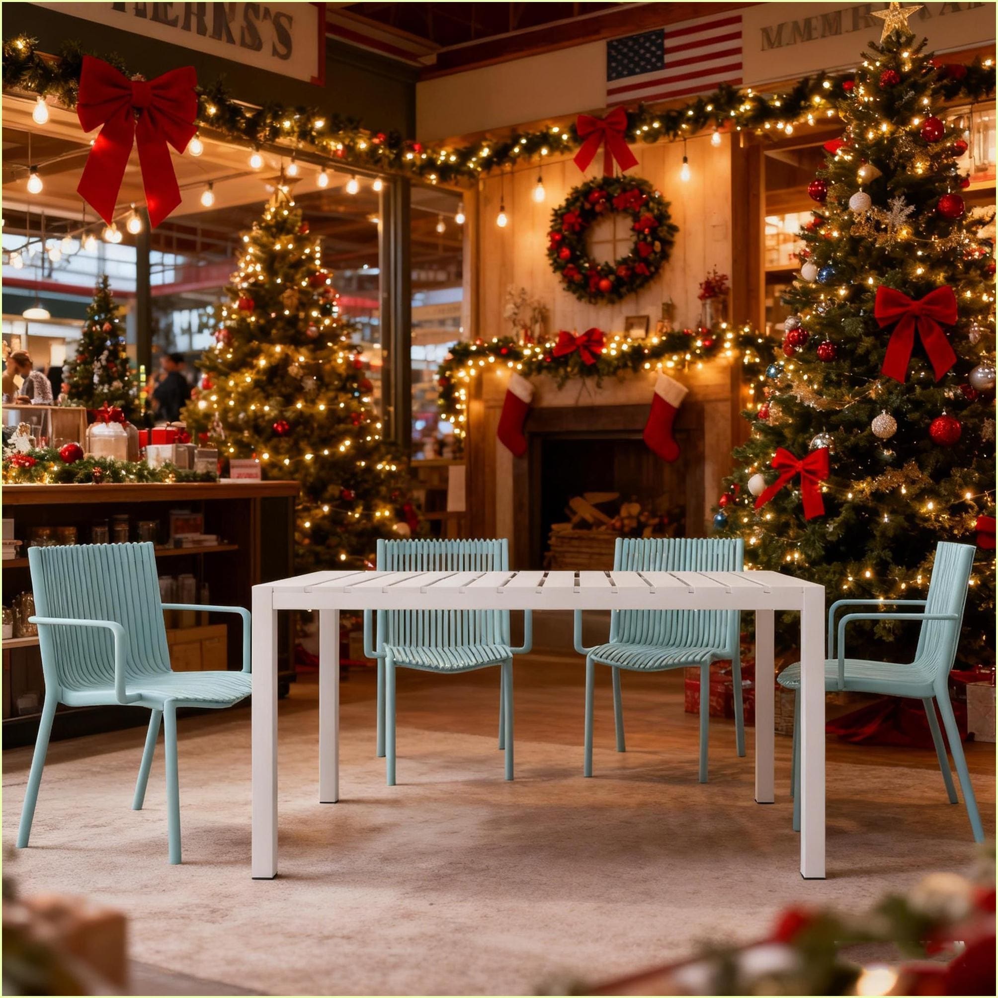 Watnature Patio Set 4 Light Blue Chairs  and 1 White Modern Table for Indoor Outdoor Use  Light Blue  MetalPolypropylene