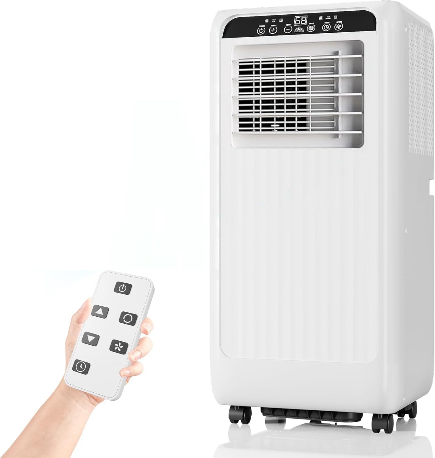 Qeetex LSHQQPHO-10G432QL Portable Air Conditioner 5000 BTUs（8000BTU ASHRAE） with Remote Control with 24 Hour Timer  Low Noise  for Rooms up to 350 Square Feet  Black and White