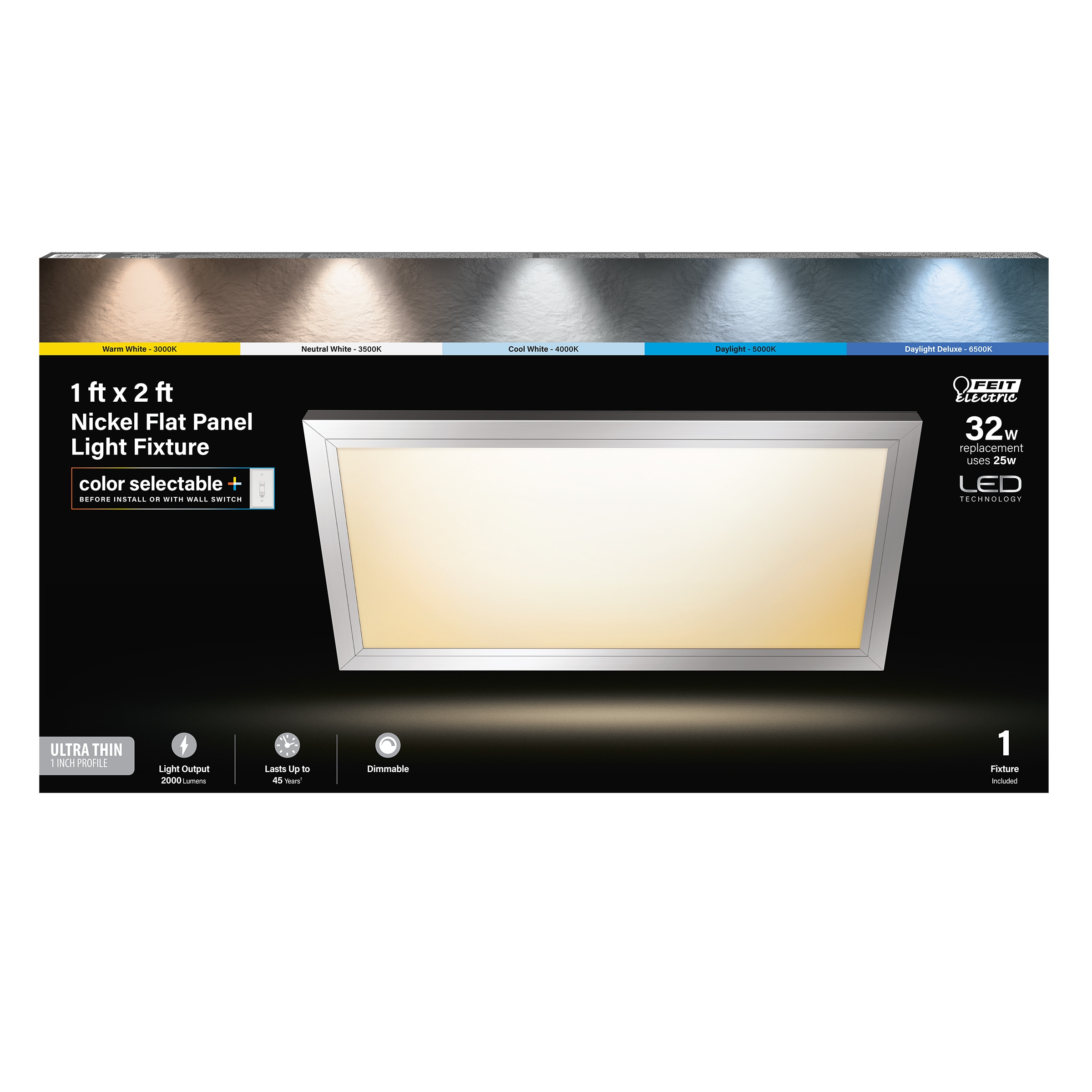 Feit Electric FP1X2/6WY/NK EDGELIT 1 -Light 12-in Nickel Integrated LED Flush Mount Light