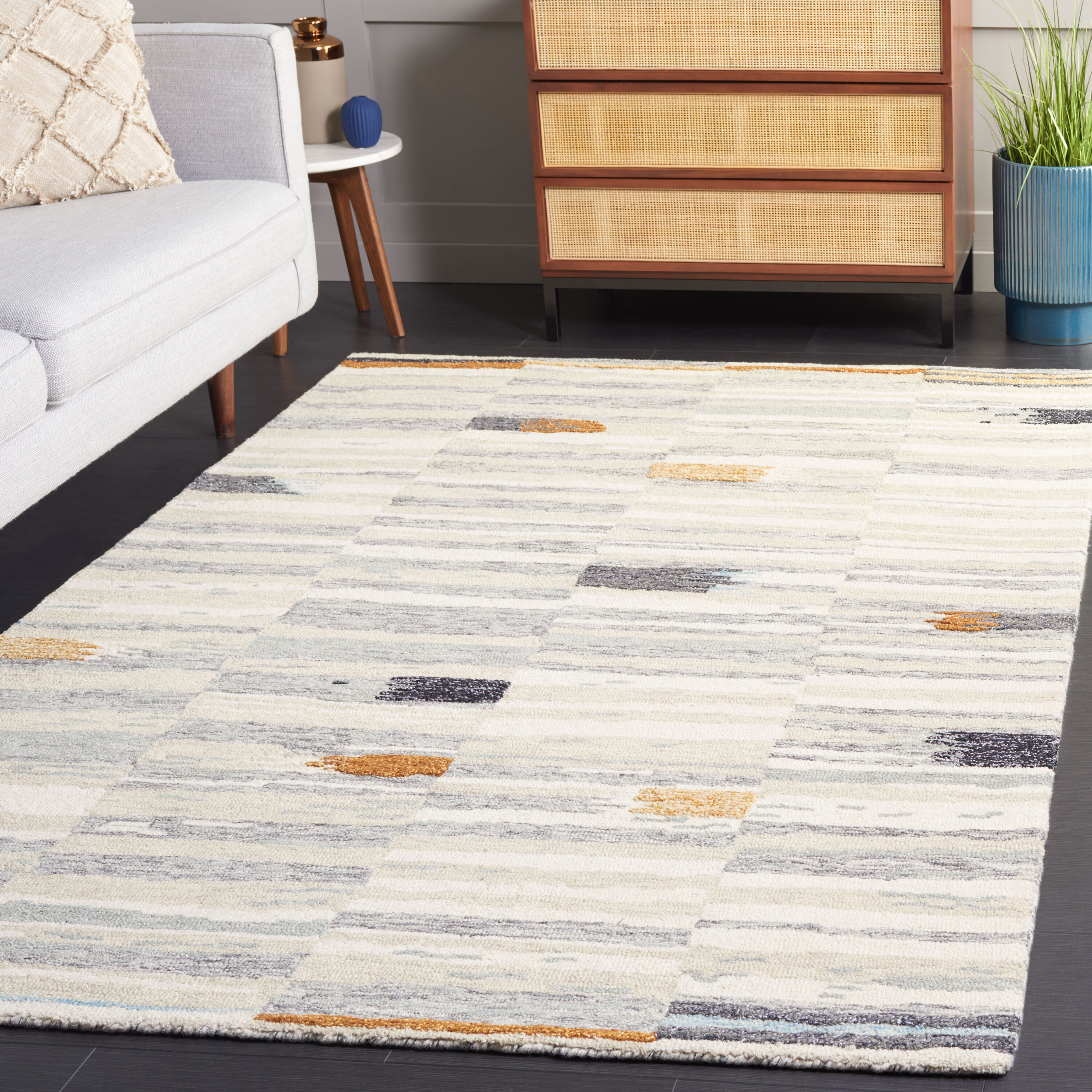  Ebony 703 Ivory/Gray Contemporary 4ft x 6ft Small Rectangle Rug