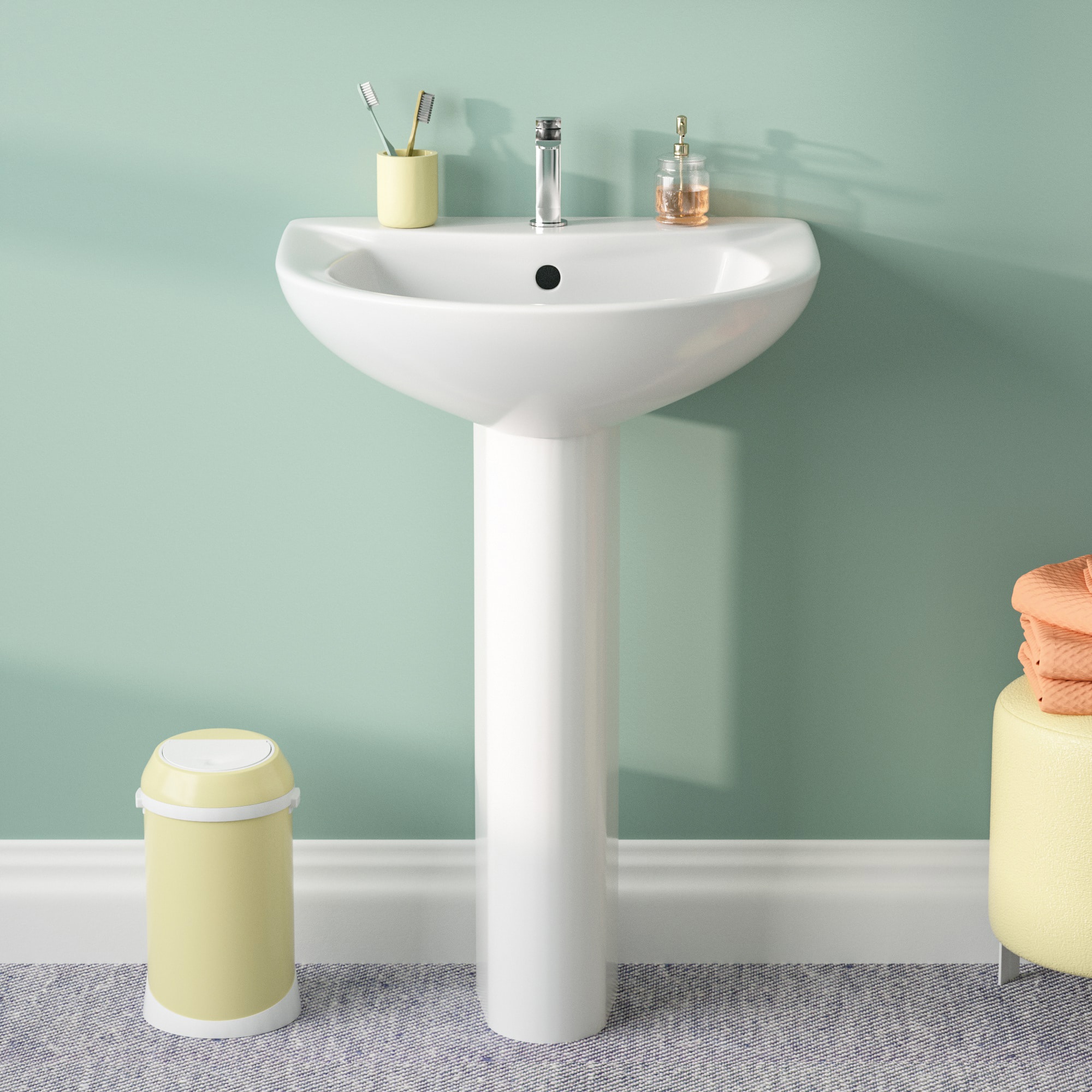 DeerValley Apex Ceramic Traditional White Pedestal Sink Combo ( 20.47-in x 17.32-in x 31.5-in