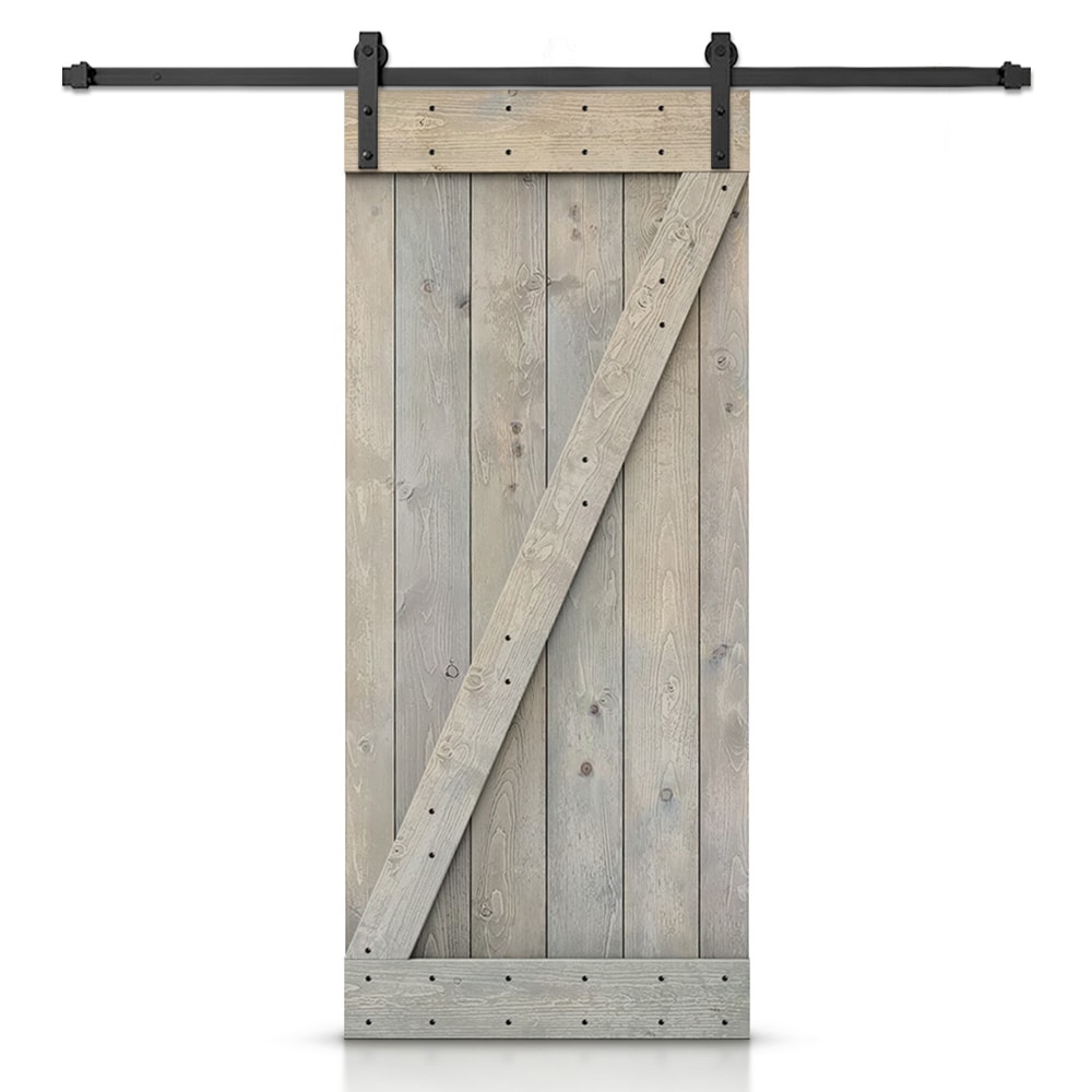 CALHOME S11-MK-72+B26SKG 26-in x 84-in Smoke Gray Knotty pine Wood Solid core Single Barn Door (Hardware Included)