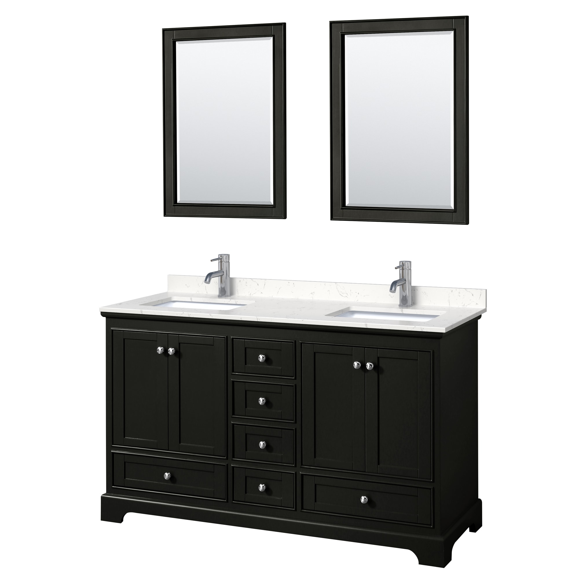 Wyndham Collection WCS202060DDEC2UNSM24 Deborah 60-in Dark Espresso with Polished Chrome Trim Undermount Double Sink Bathroom Vanity with Carrara Cultured Marble Cultured Marble Top (Mirror Included)