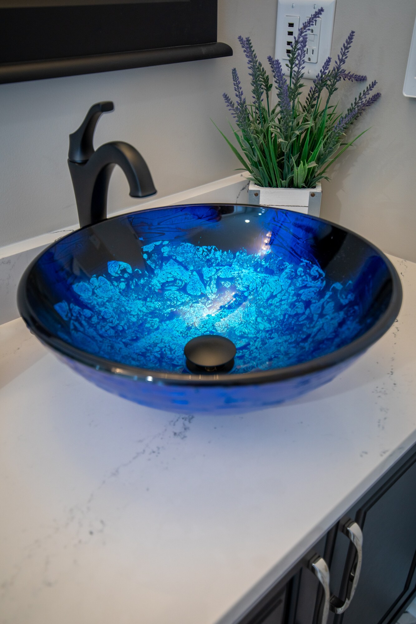 Vibrant Blue Foil Tempered Glass Round Vessel Sink