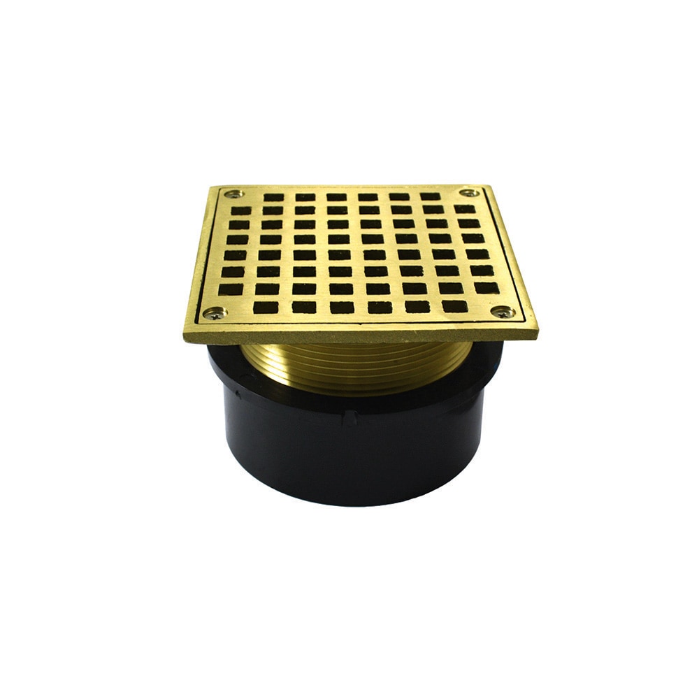 Jones Stephens D53065 4-in Abs Hub Fit Floor Drain Base with 3-1/2-in Metal Spud and 5-in Polished Brass Square Strainer