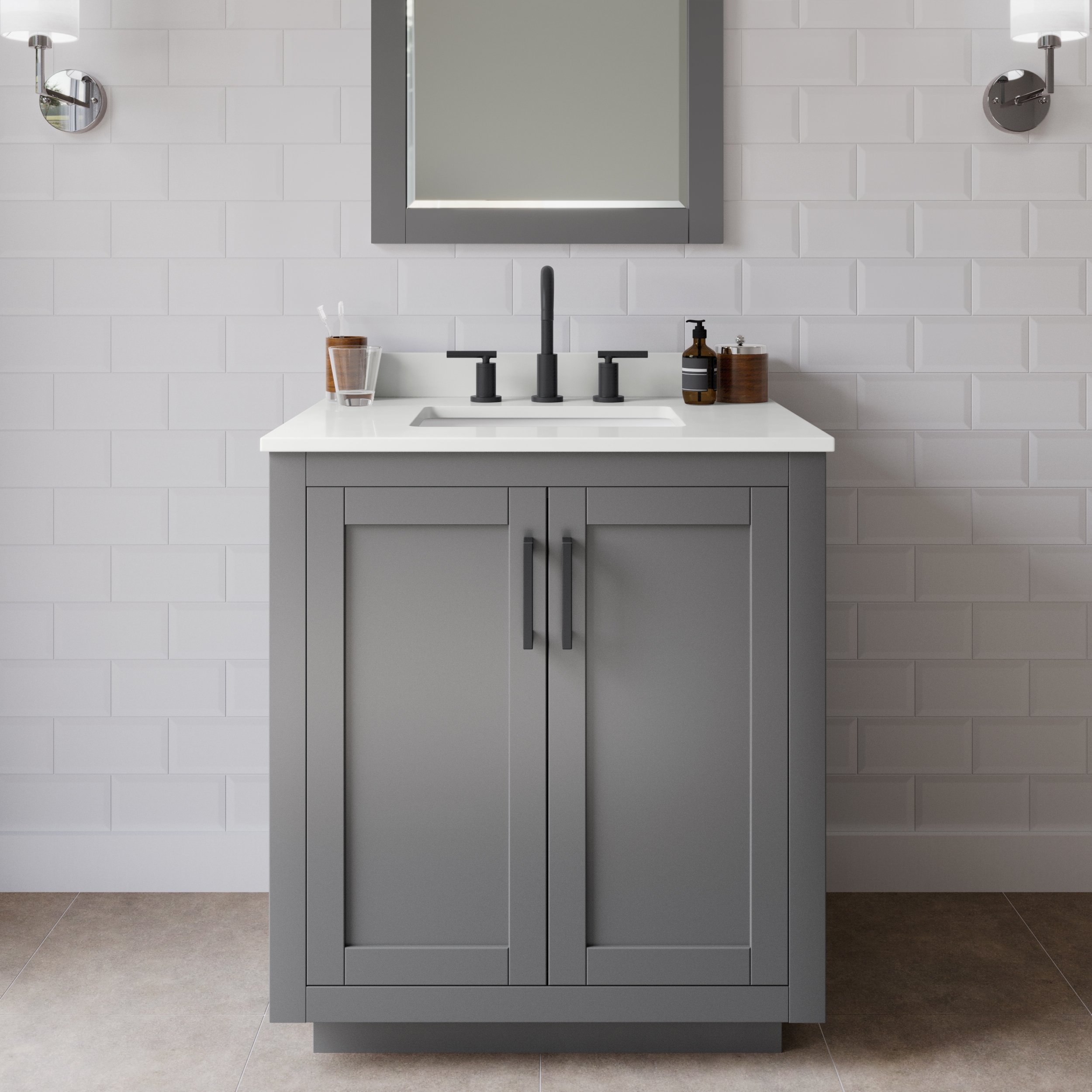 Wyndham Collection WCF292930SGBWQUS3M24 Miranda 30-in Dark Gray Undermount Single Sink Bathroom Vanity with White Quartz Quartz Top (Mirror Included)