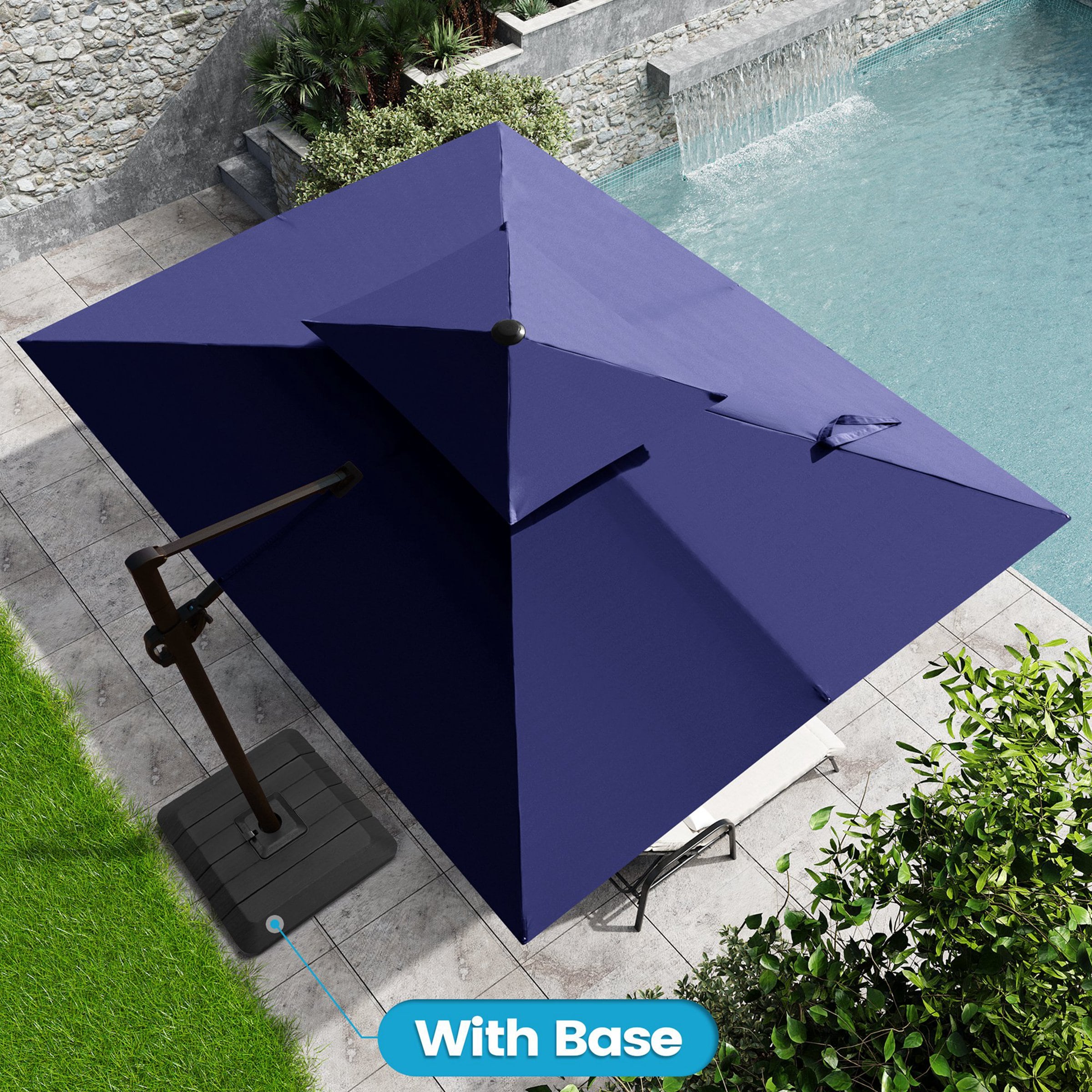 Crestlive Products CL-PU055NAV 11-ft Aluminum Navy Slide-tilt Cantilever Patio Umbrella with Base