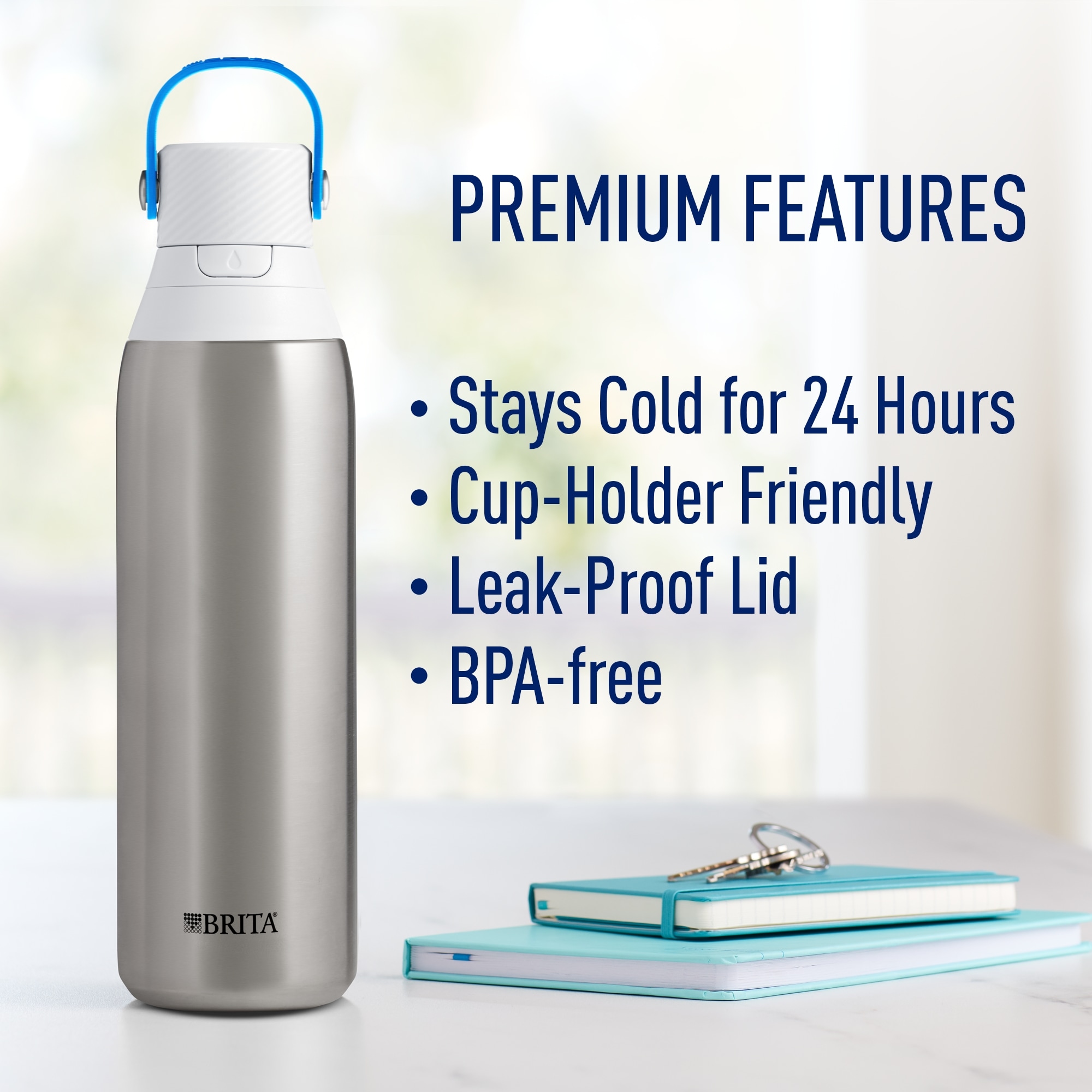 Brita Insulated Filtered Water Bottle with Straw, Reusable, Stainless Steel  Metal, Glacier, 20 Ounce