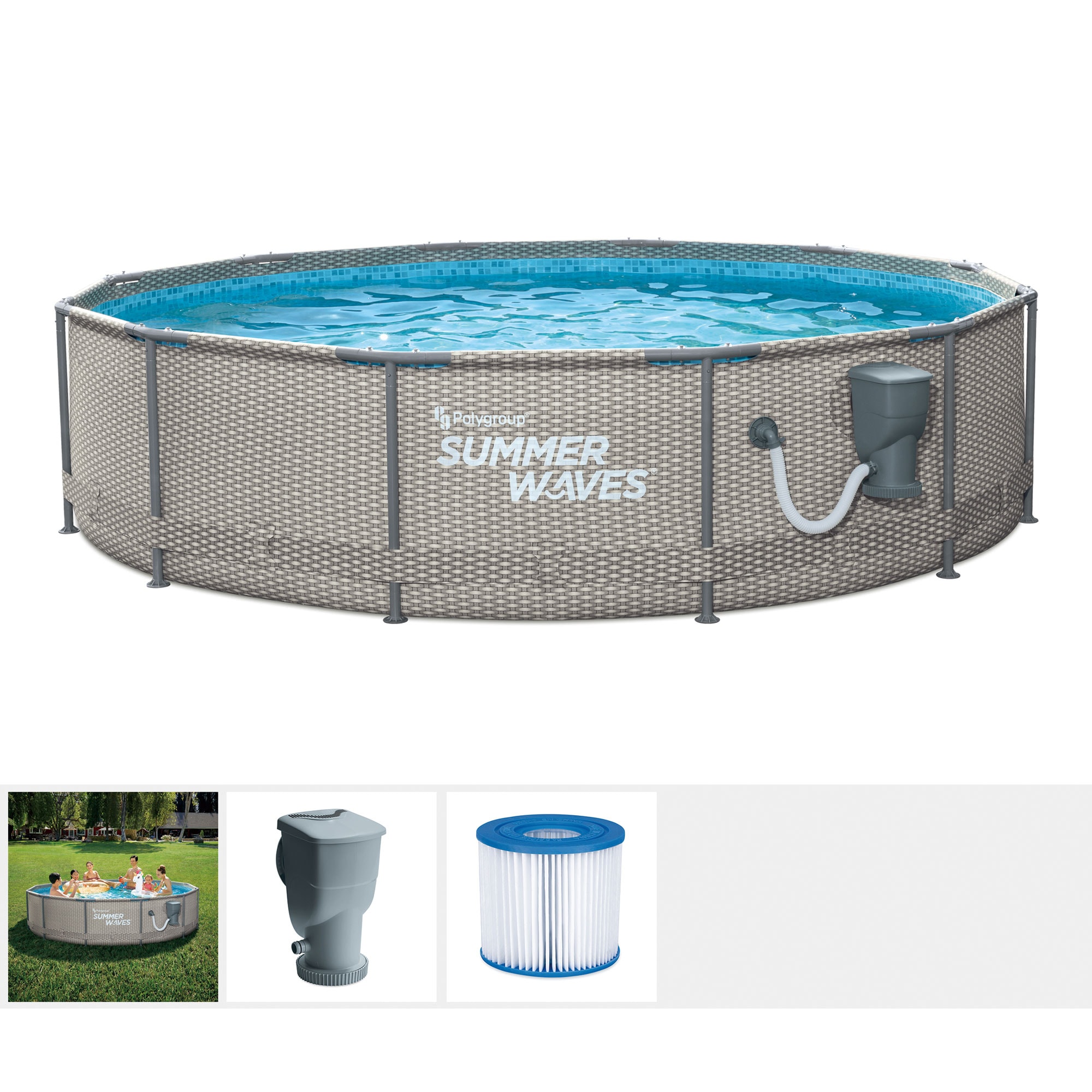 Summer Waves 12-ft x 12-ft x 33-in Metal Frame Round Above-Ground Pool ...