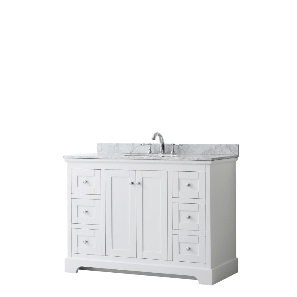 Wyndham Collection WCV232348SWHCMUNOMXX Avery 48-in White with Polished Chrome Trim Undermount Single sink Bathroom Vanity with White Carrara Marble Natural marble Top