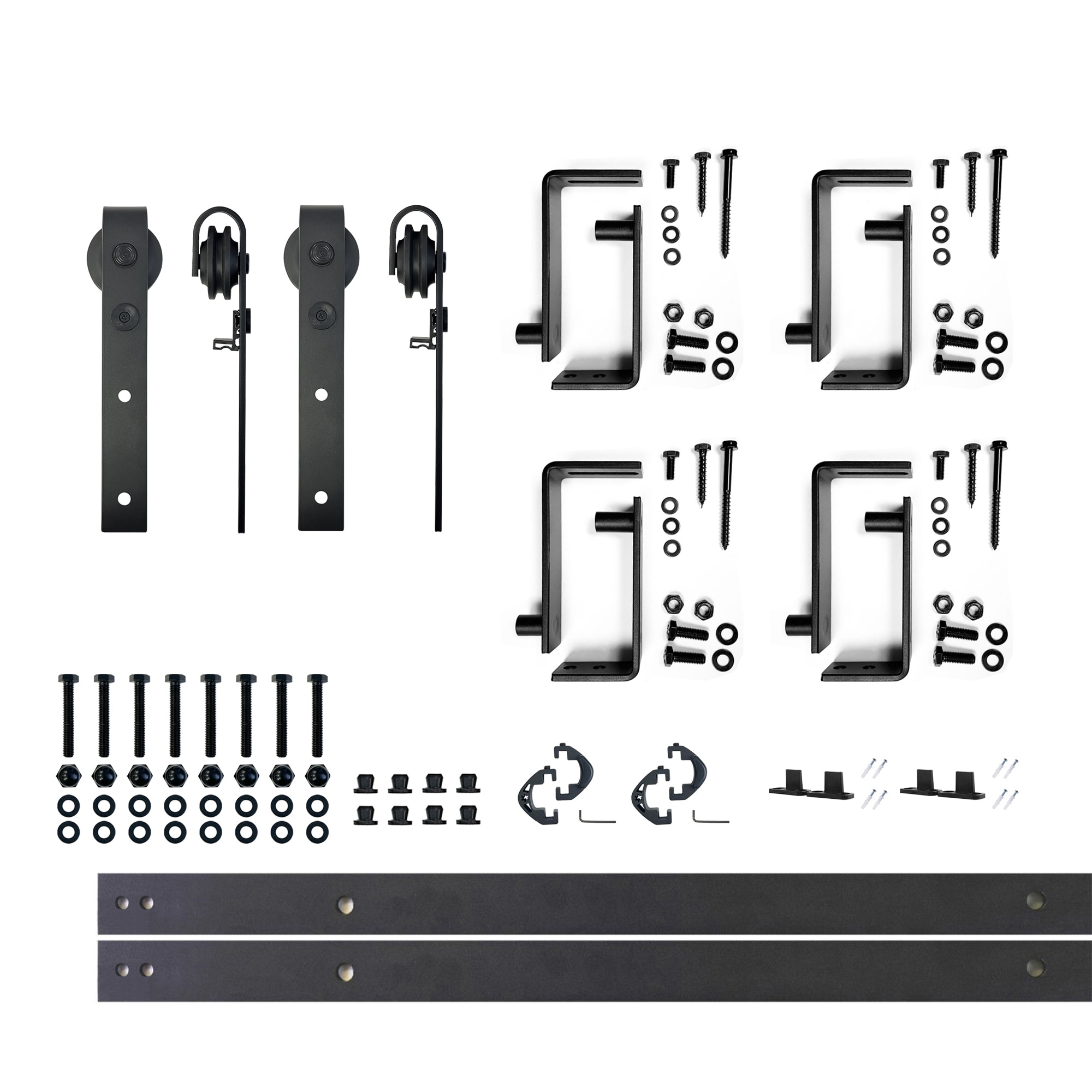 HOMACER YT4TGH066C 66-in Rustic black Black Indoor J-strap Double bypass Barn door hardware kit