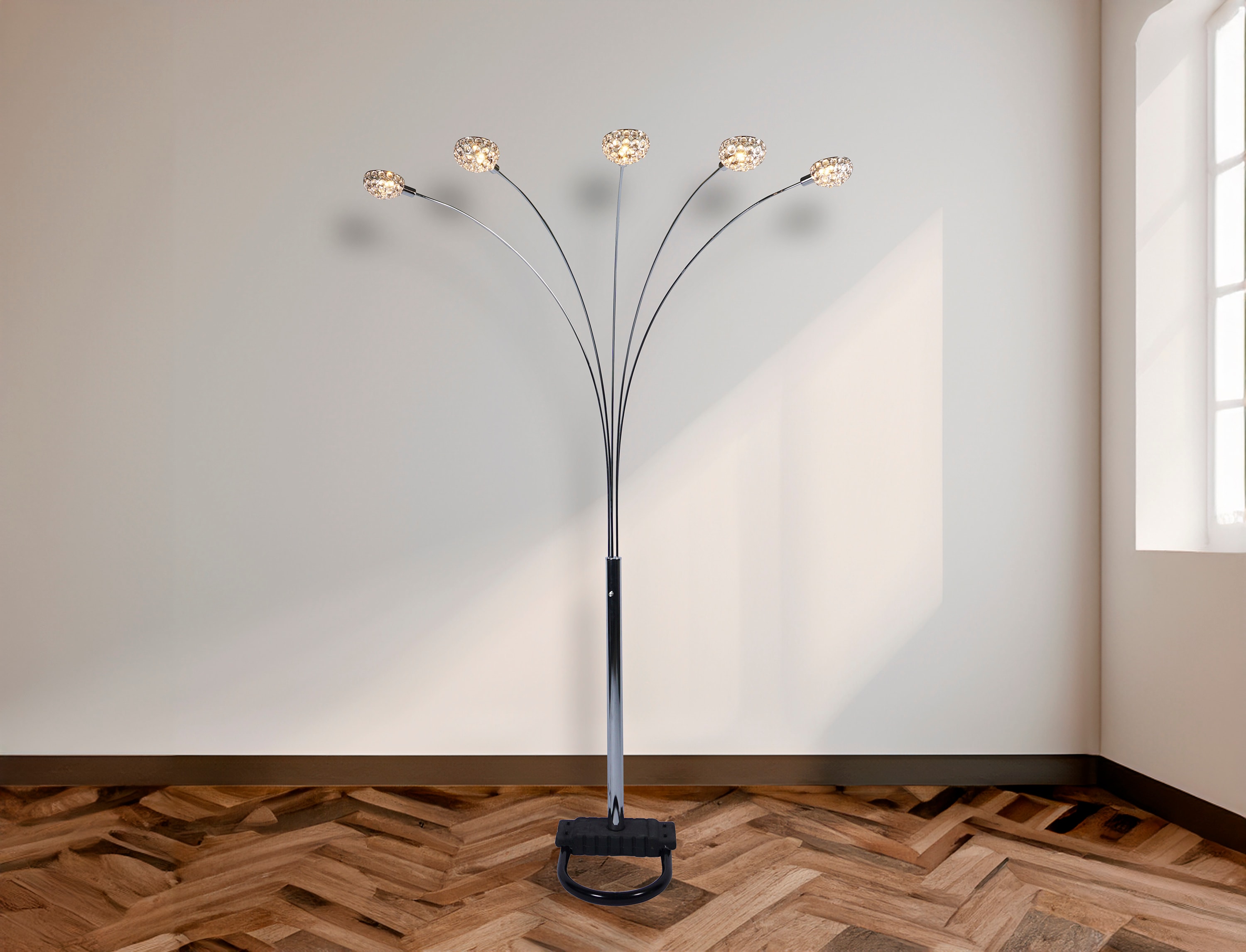 LUXEYARD - 1pc Modern Design Classic Luxury Sleek Multi-head Floor Lamp Half Moon Radiant Crystal...