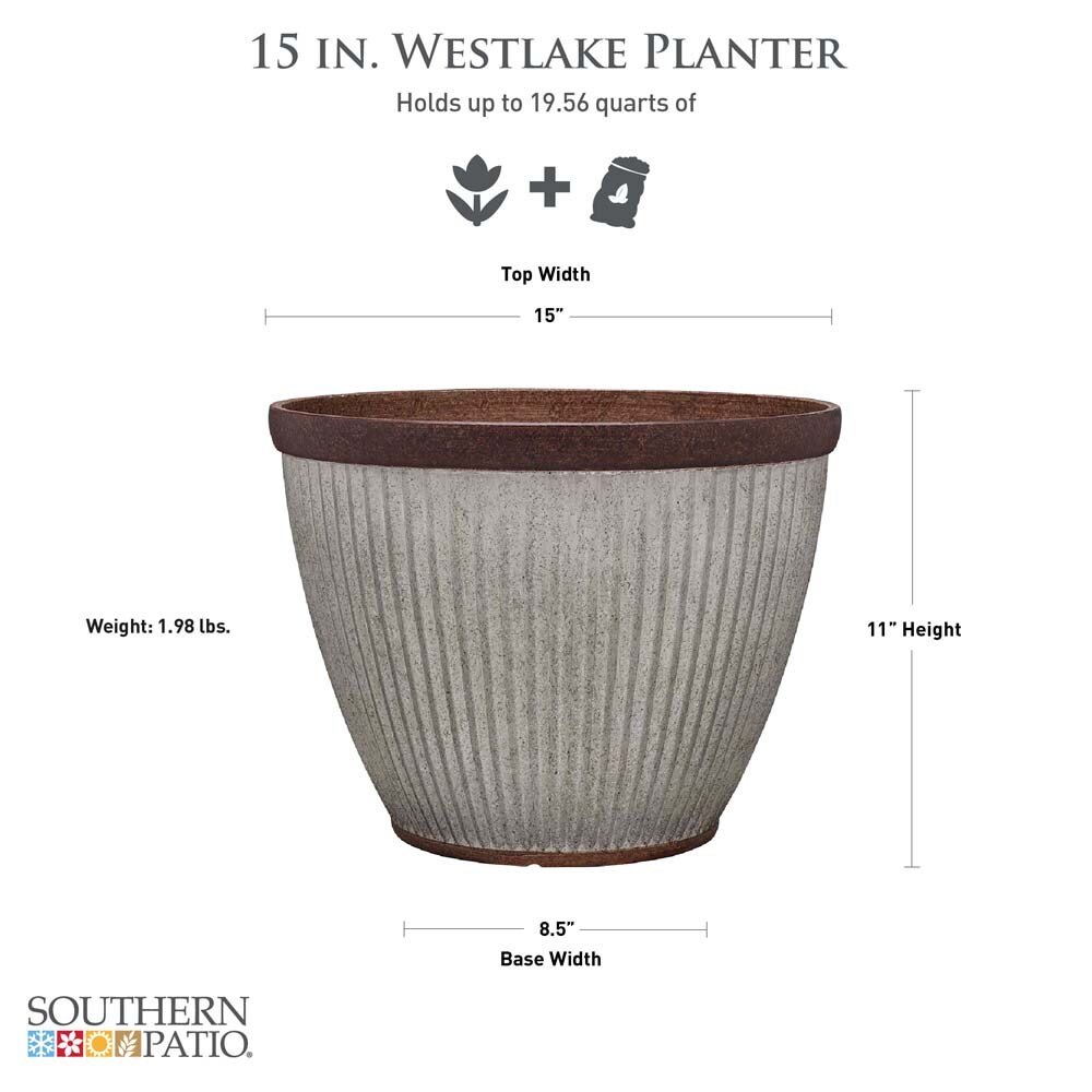 Southern Patio Round 15-in W x 11-in H Silver Resin Indoor/Outdoor ...