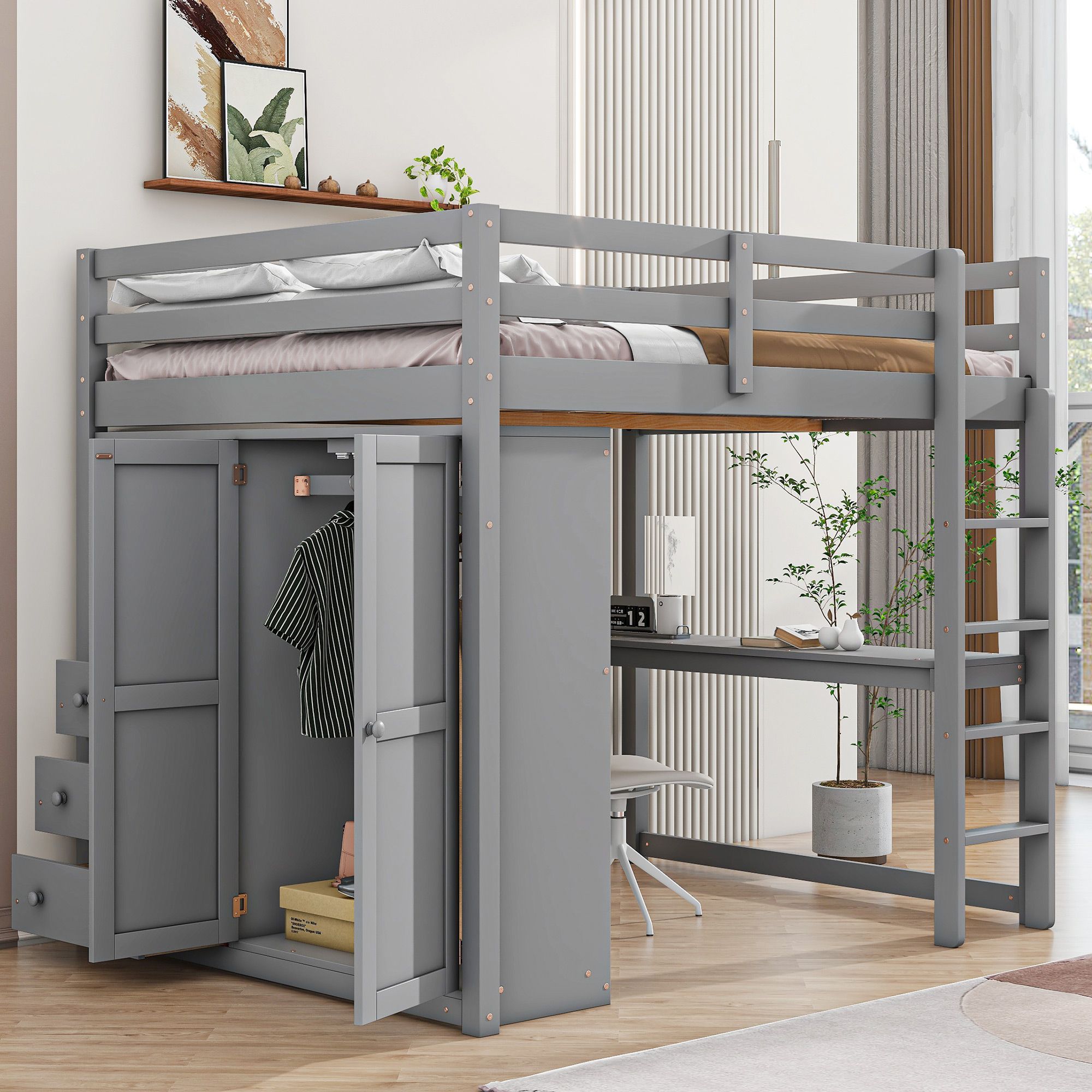 Yiekholo LL-1774AAE Gray Full loft Bunk Bed