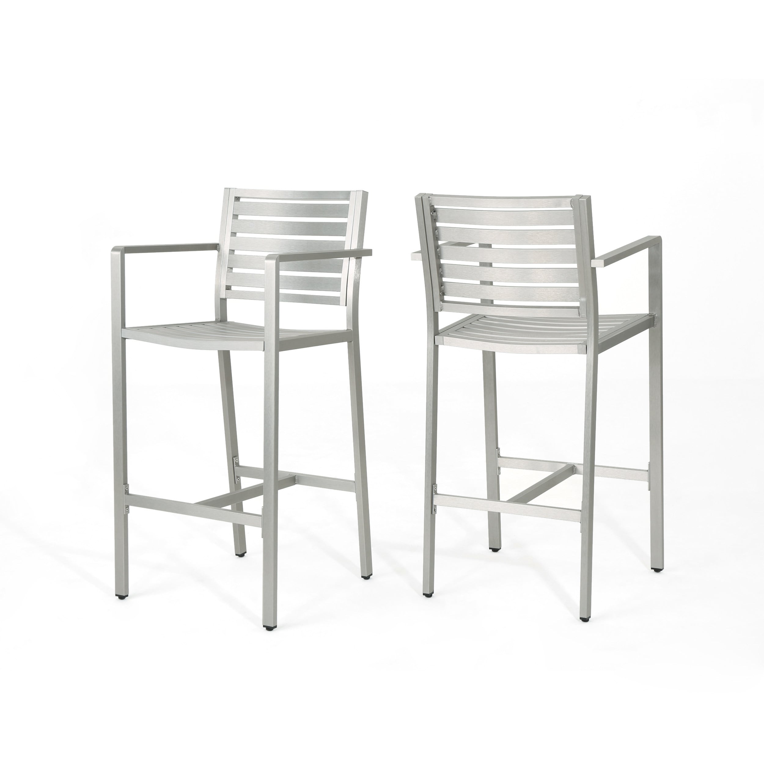 Best Selling Home Decor 304257 Cape Coral Set of 2 Silver Metal Frame Stationary Bar Stool Chair with Silver Solid Seat