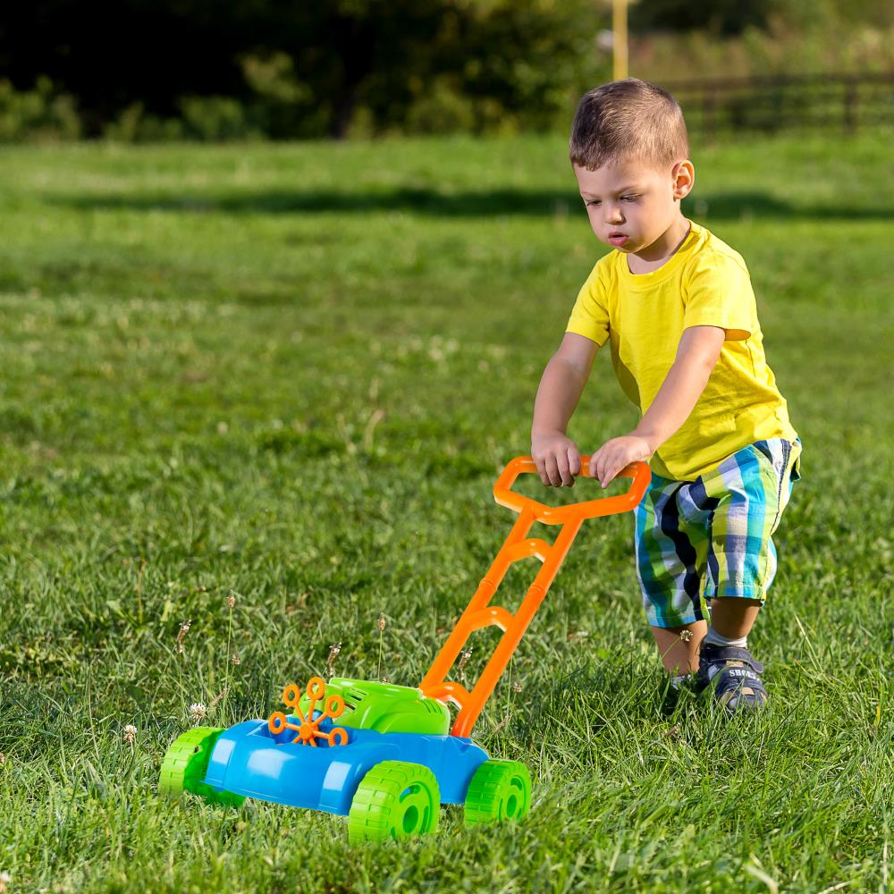 BUBBLE BLOWING LAWN MOWER CHILDRENS KIDS AUTO SPILLPROOF OUTDOOR GARDEN TOYS NEW 
