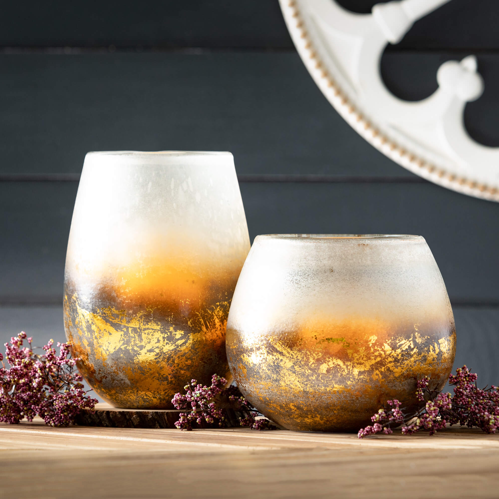 Elegant Frosted Gold Leaf Glass Decorative Table Vases Set
