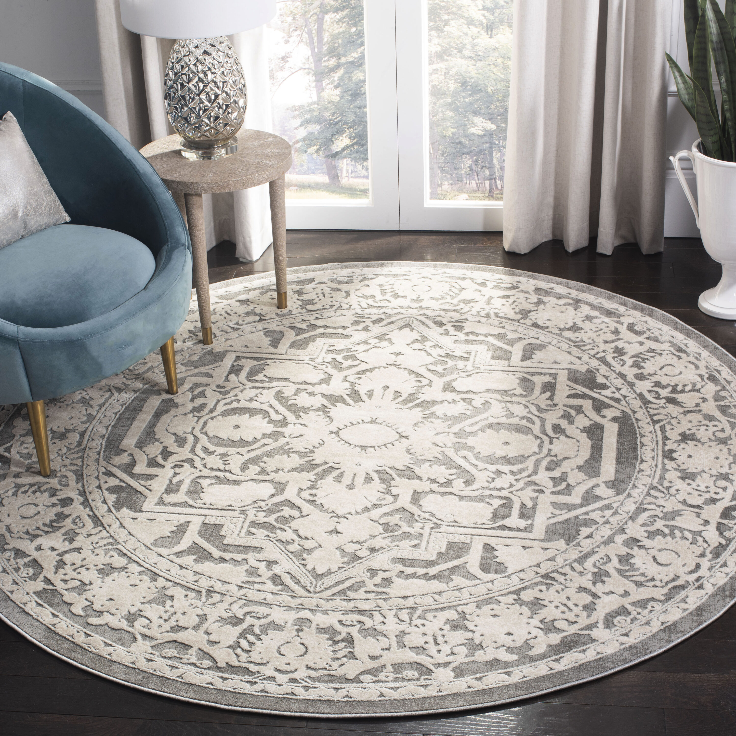 Safavieh RFT665B-7R Reflection 665B Dark Grey Cream Traditional Round 6ft-7-in x 6ft-7-in Rug