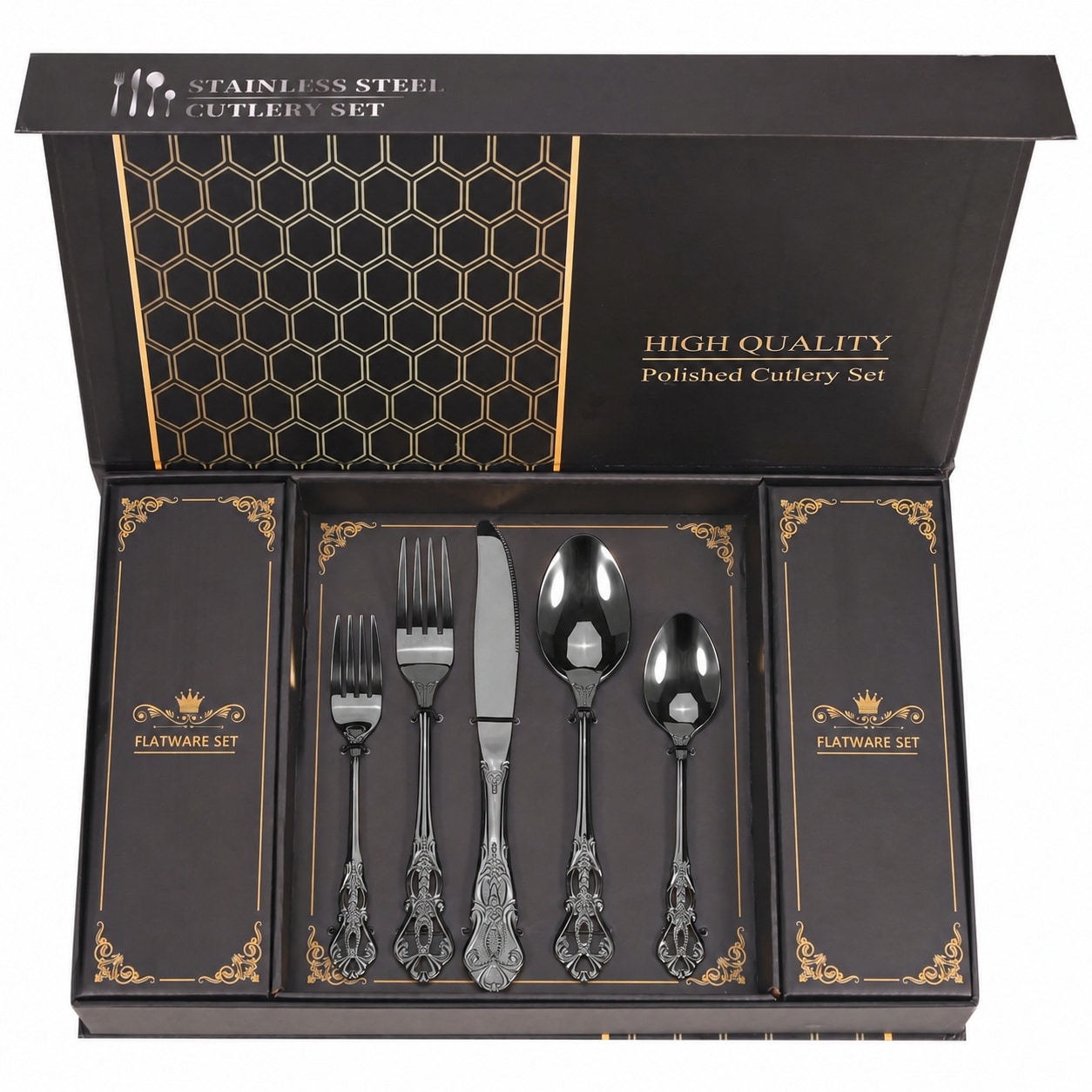 Aoibox  Retro Black Stainless Steel 40 Piece Flatware Set with Gift Box for 8 for Home and Office Use