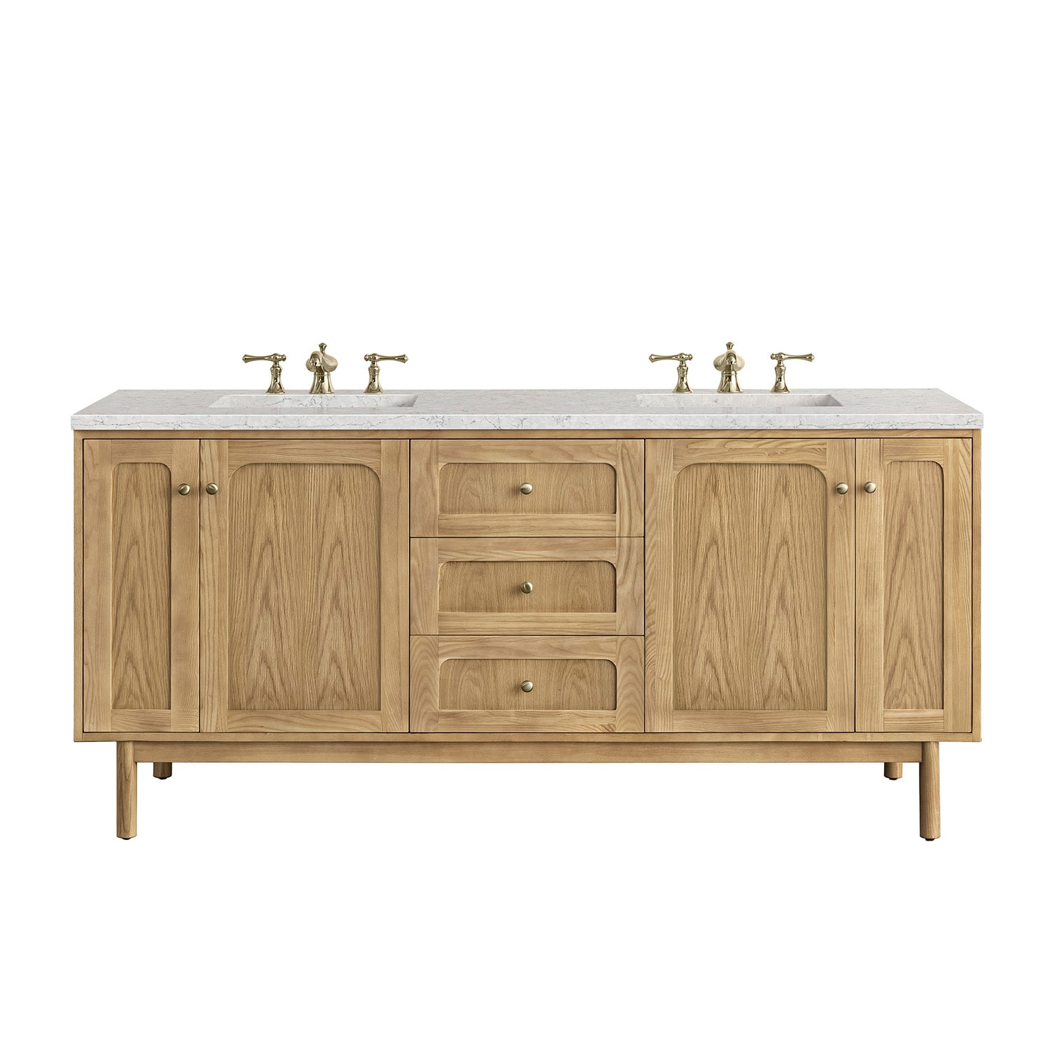 James Martin Vanities 545-V72-LNO-3EJP Laurent 72-in Light Natural Oak Undermount Double sink Floating Bathroom Vanity with Eternal Jasmine Pearl Quartz Top