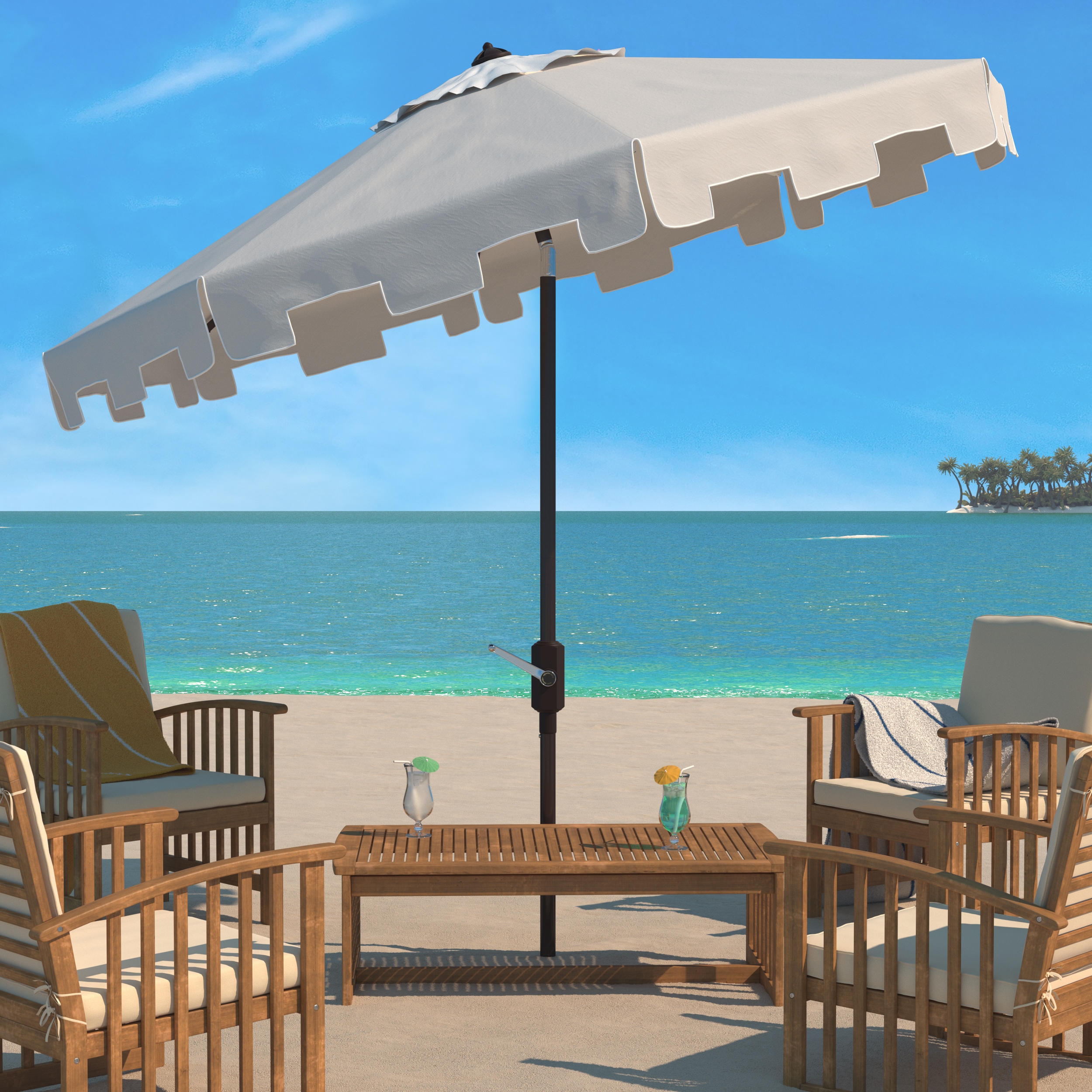 Safavieh PAT8100C 10.8-ft Aluminum Beige Crank Market Patio Umbrella